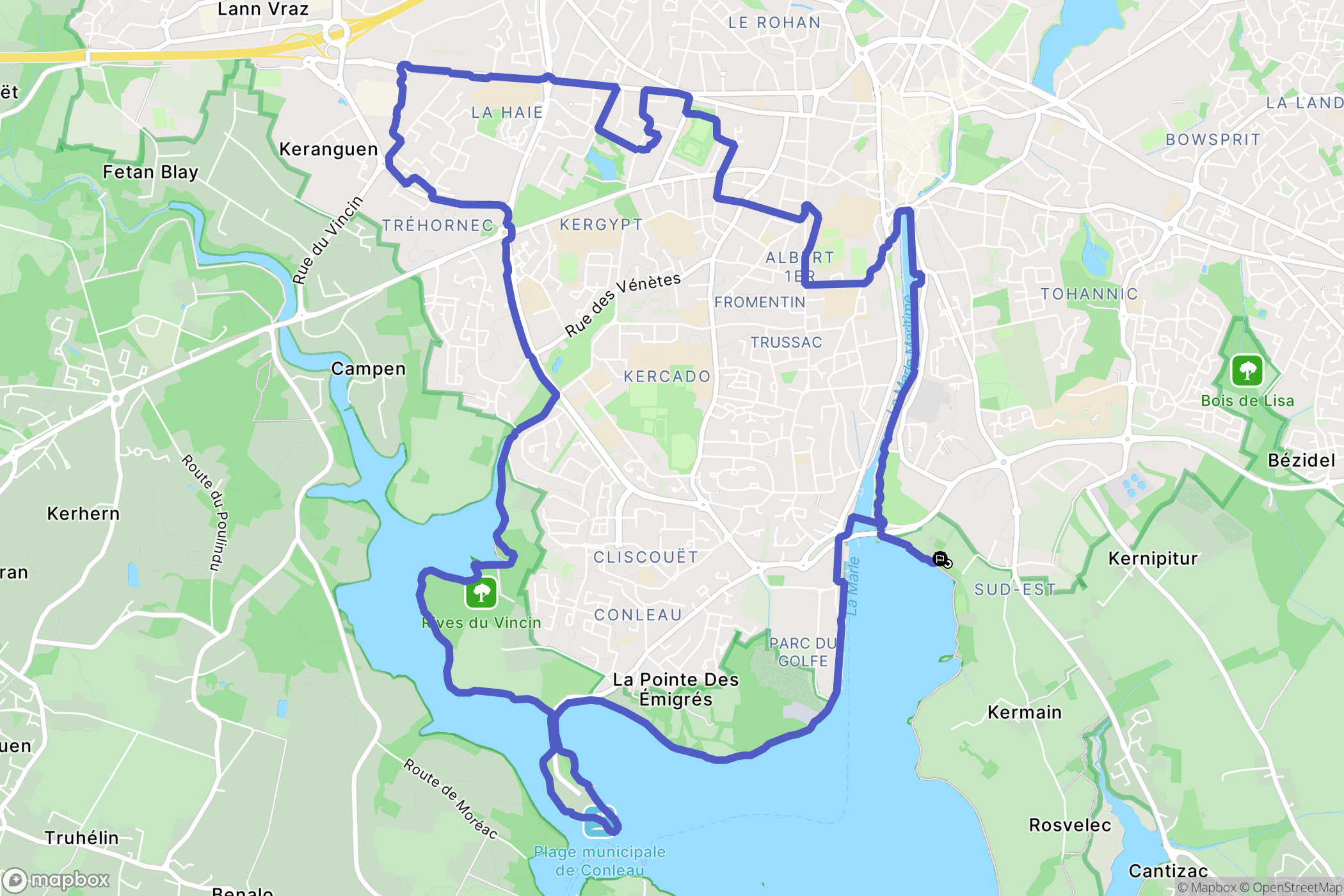 Vannes : carte du parcours de randonnée - France