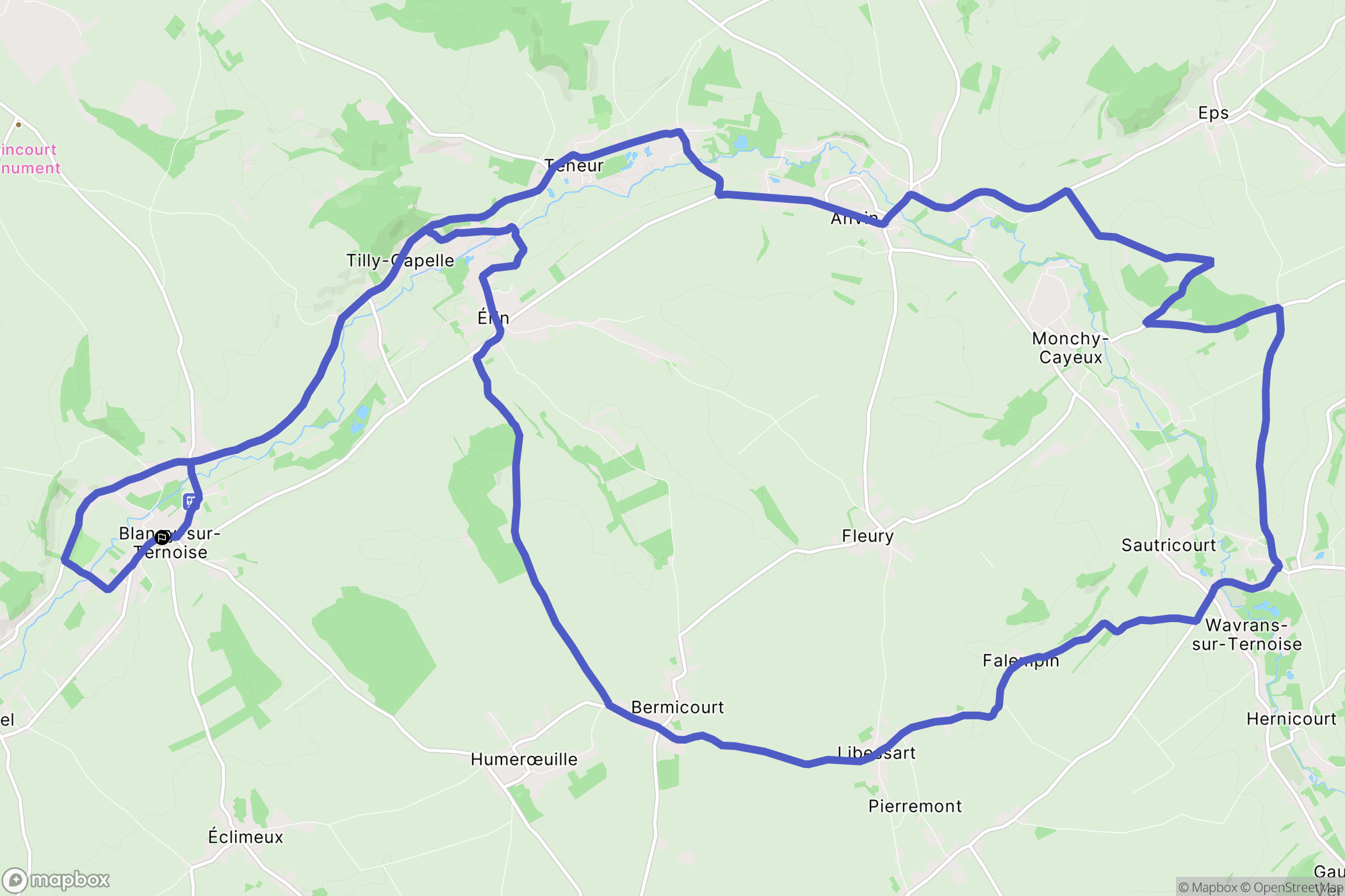 Blangy-sur-Ternoise : carte du parcours de randonnée - France