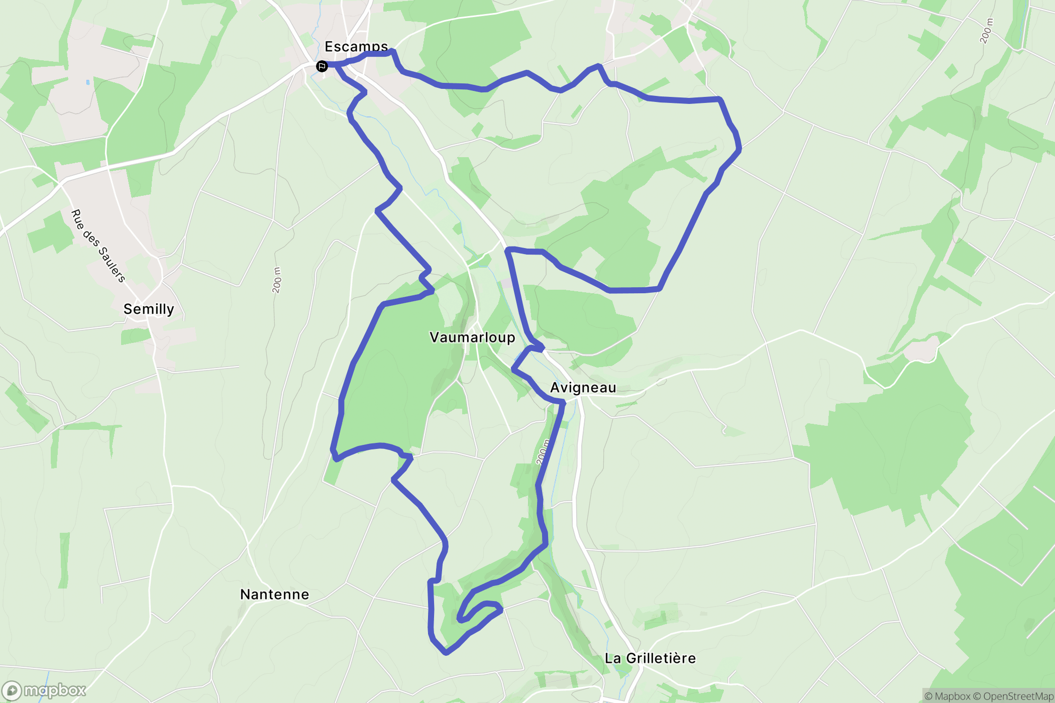 Escamps : carte du parcours de randonnée - France