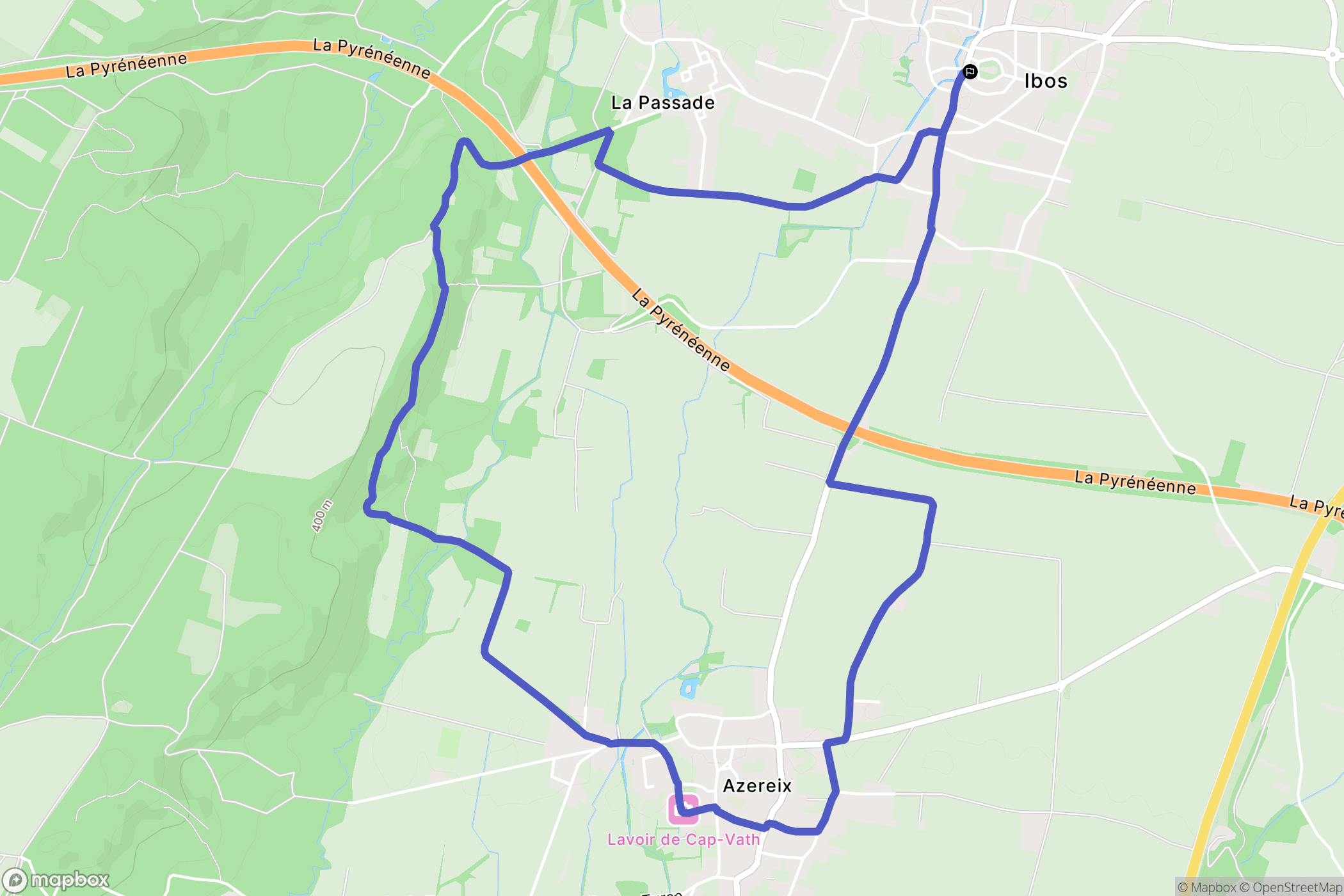 Ibos : carte du parcours de randonnée - France