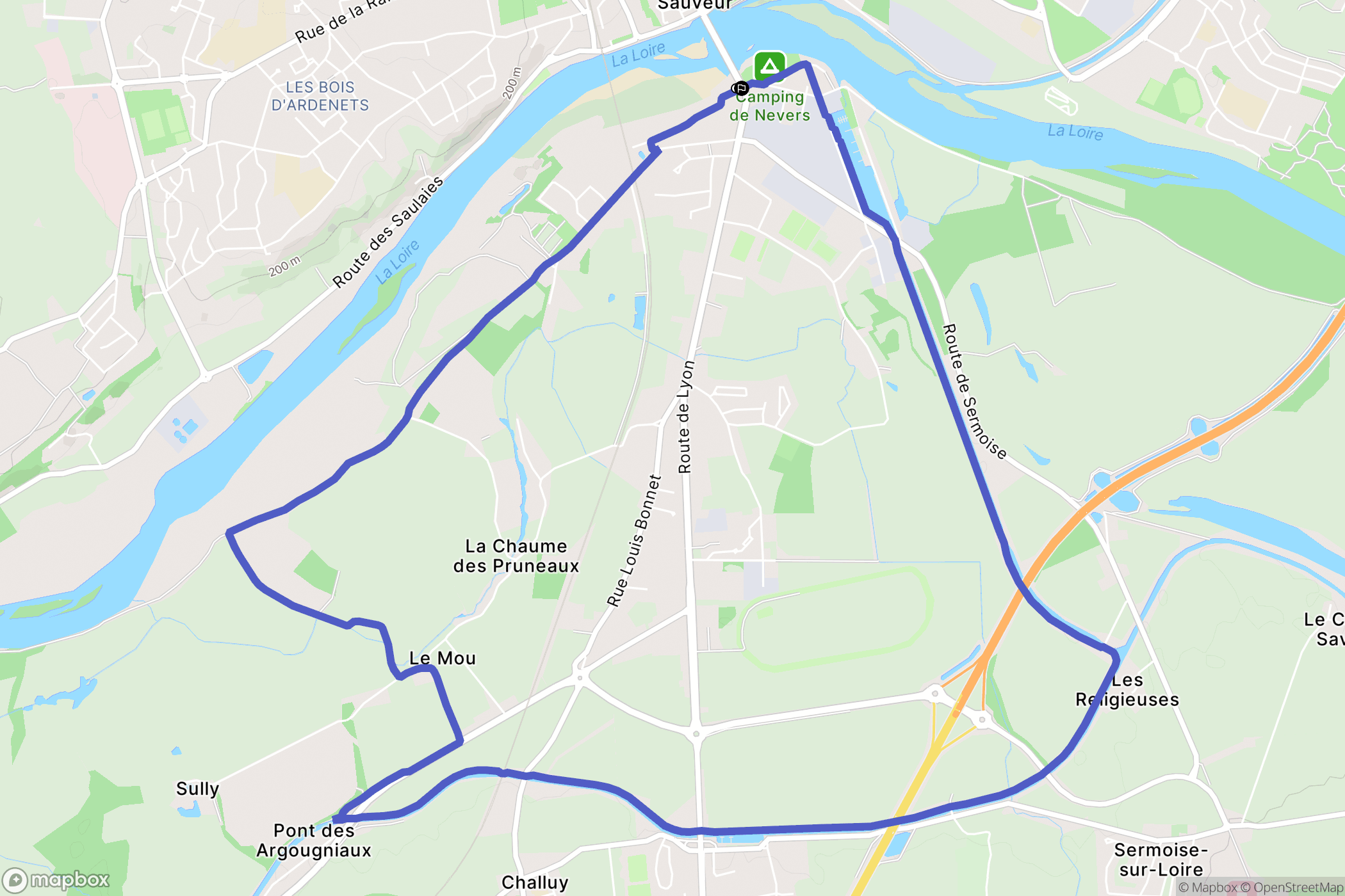 Nevers : carte du parcours de randonnée - France