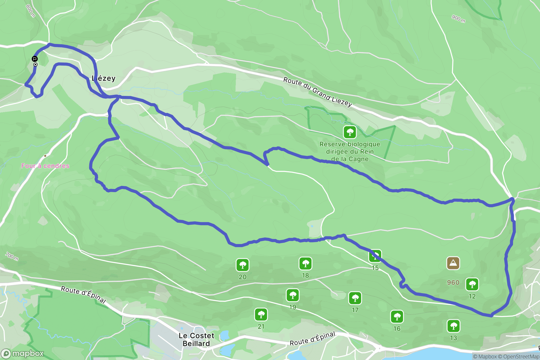 Liézey : carte du parcours de randonnée - France