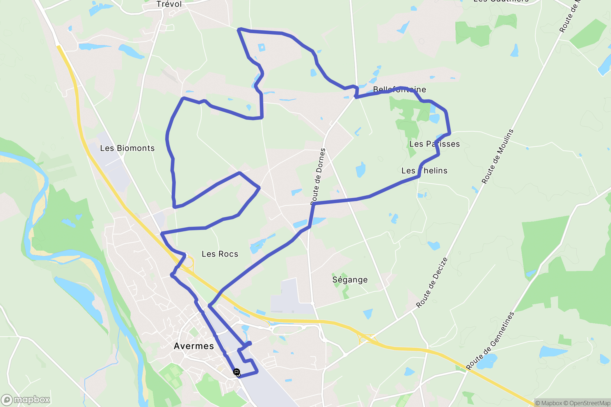 Moulins : carte du parcours de randonnée - France