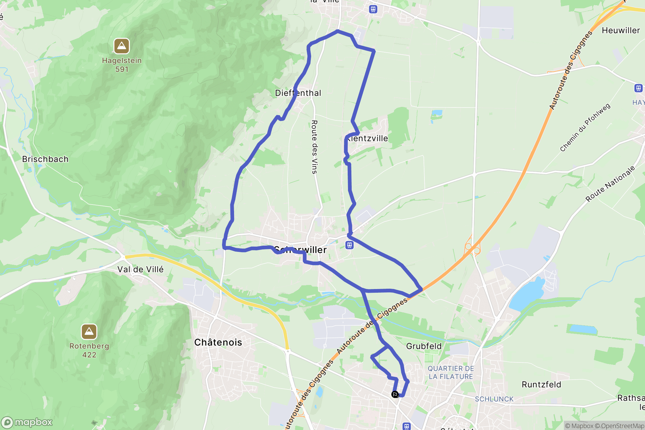 Sélestat : carte du parcours de randonnée - France