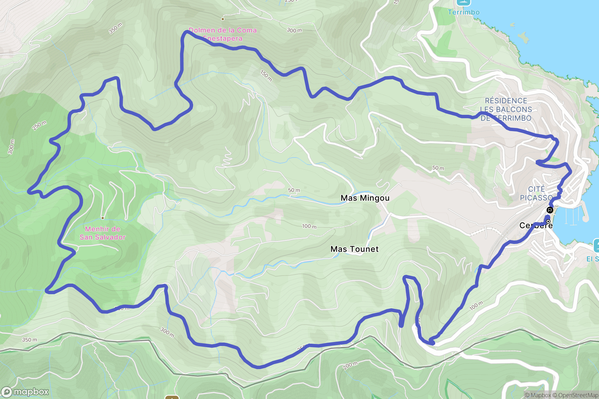 Cerbère : carte du parcours de randonnée - France