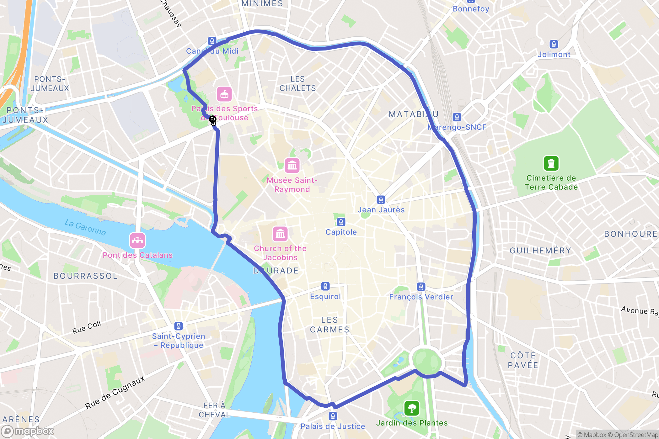 Toulouse : carte du parcours de randonnée - France
