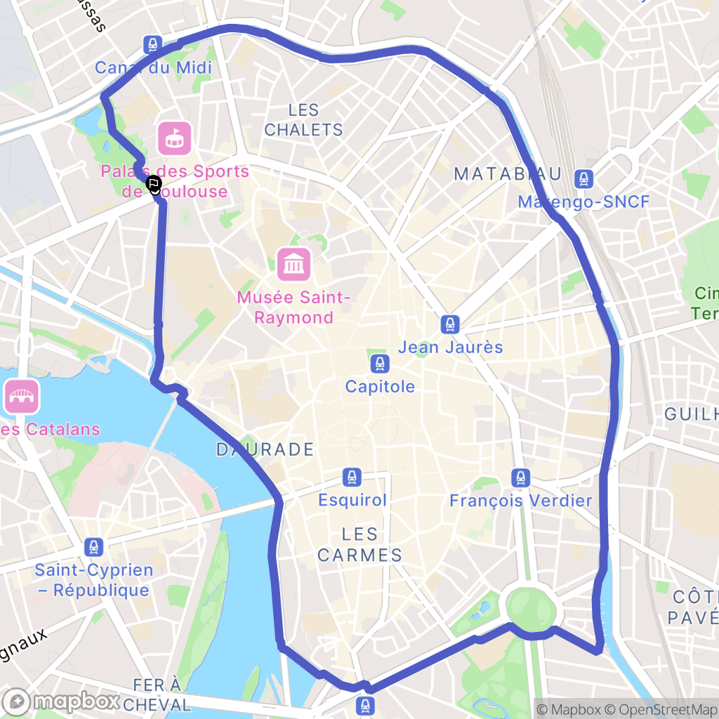 Toulouse : carte du parcours de randonnée - France