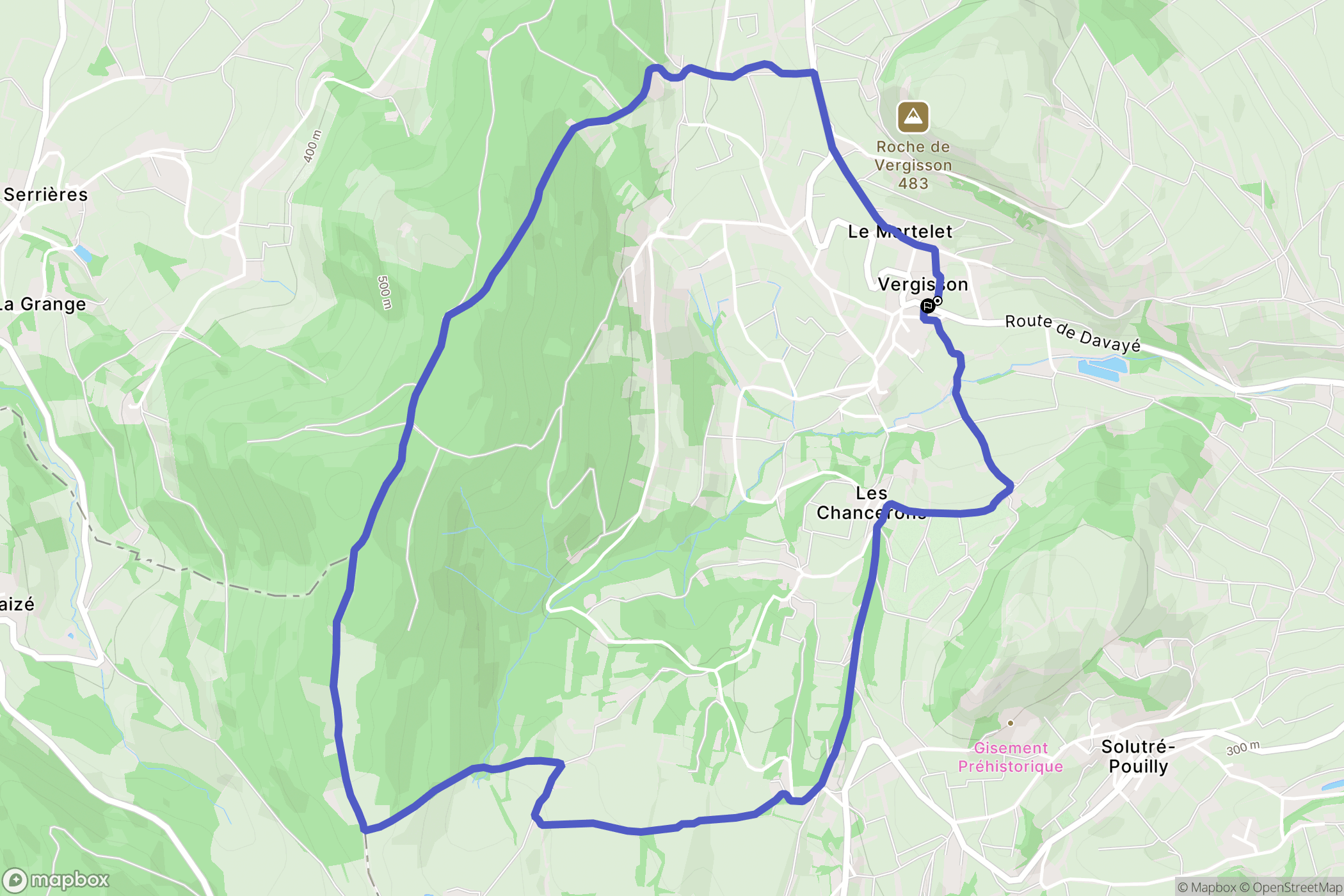 Vergisson : carte du parcours de randonnée - France