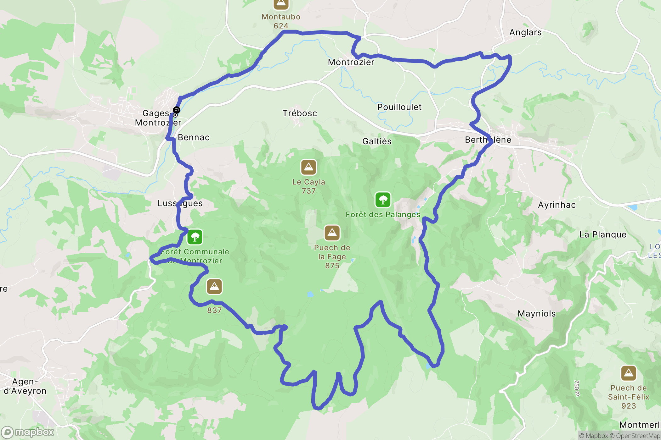 Montrozier : carte du parcours de randonnée - France