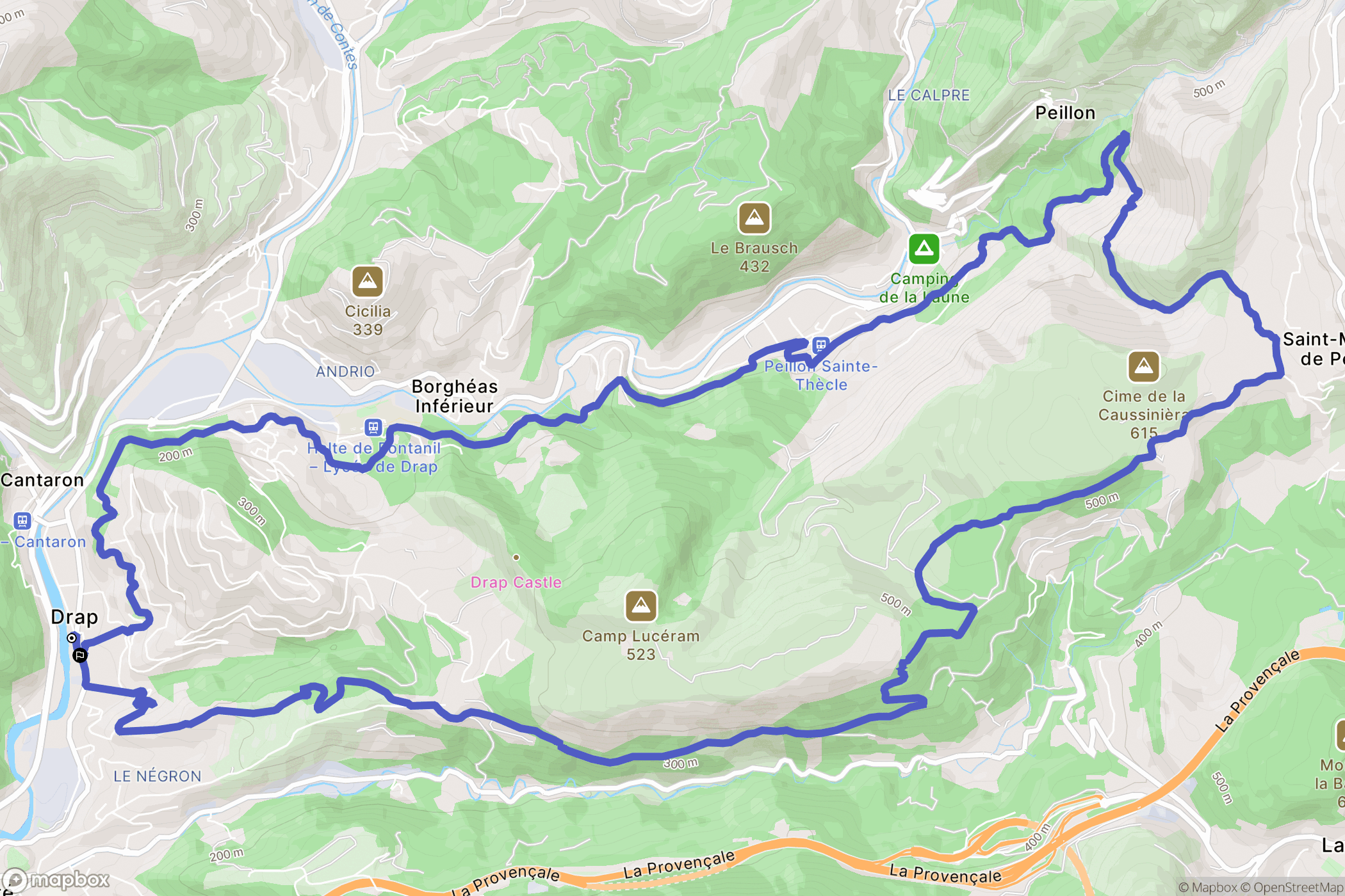 Drap : carte du parcours de randonnée - France