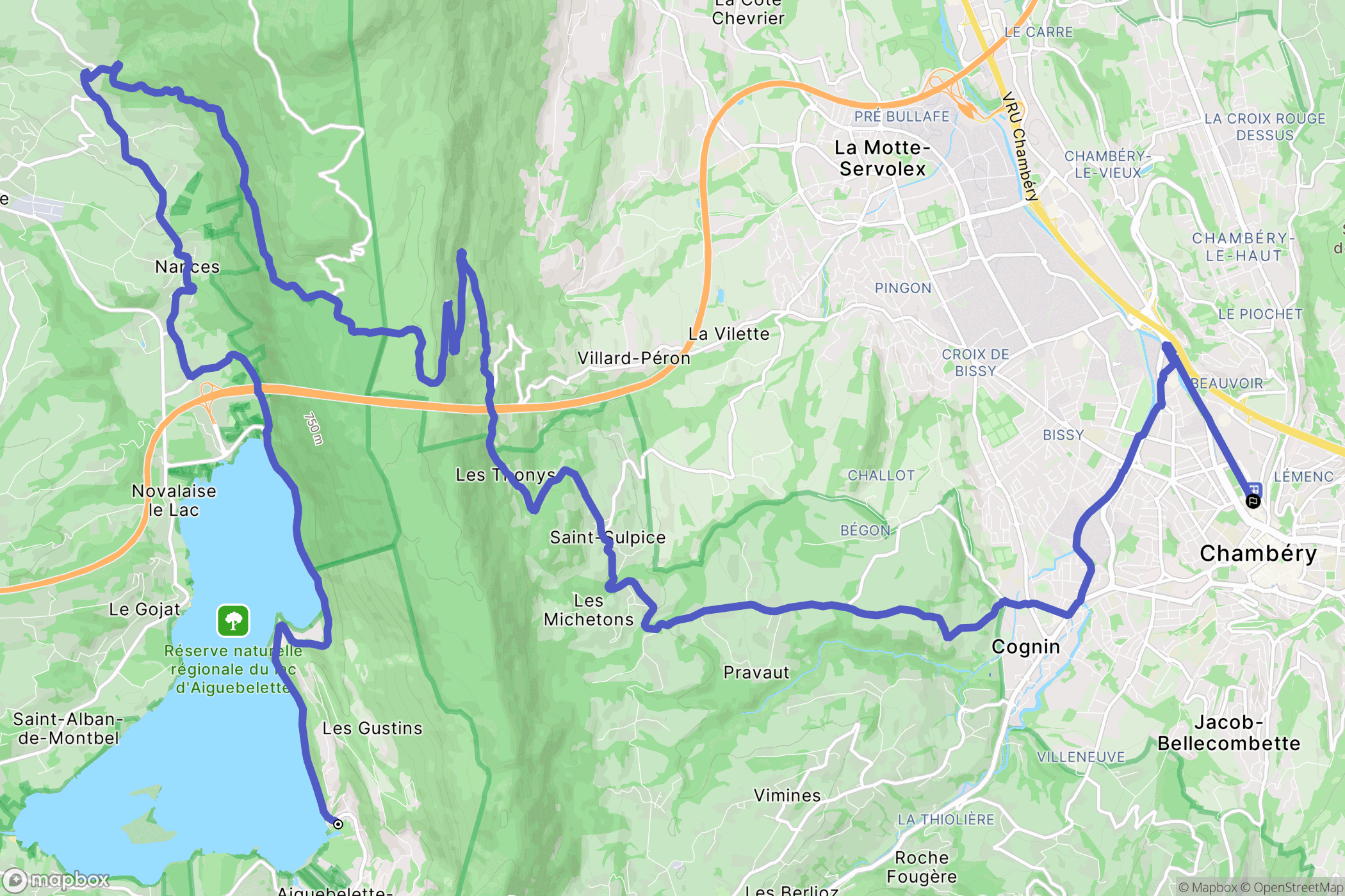 Aiguebelette-le-Lac : carte du parcours de randonnée - France
