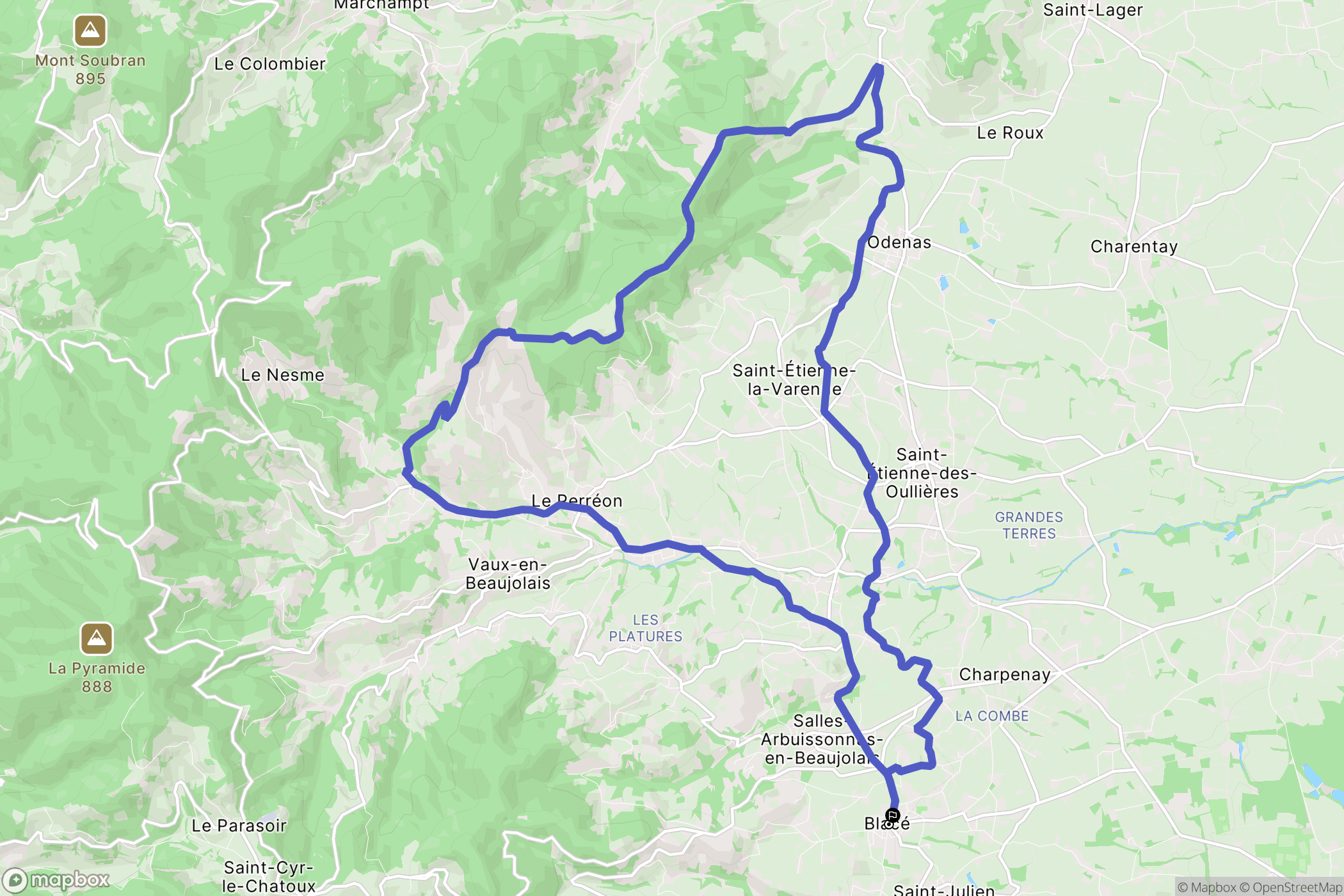 Blacé : carte du parcours de randonnée - France