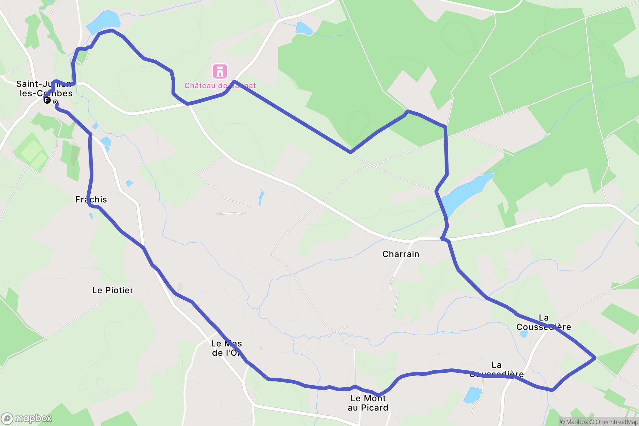 Saint-Junien-les-Combes : carte du parcours de randonnée - France