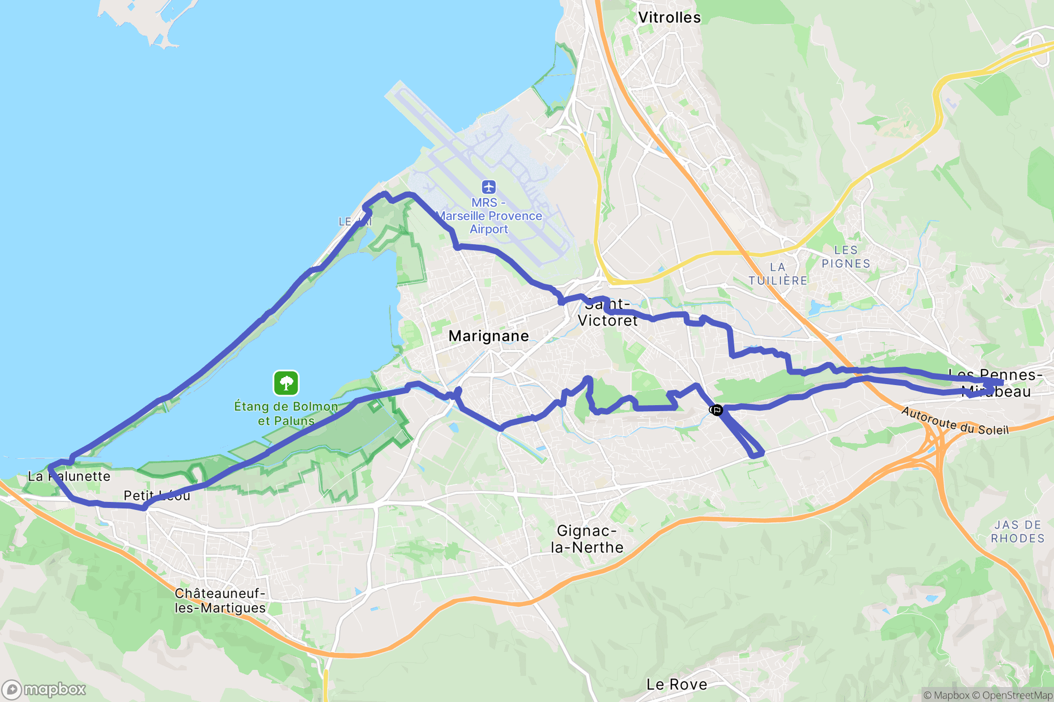 Marignane : carte du parcours de randonnée - France