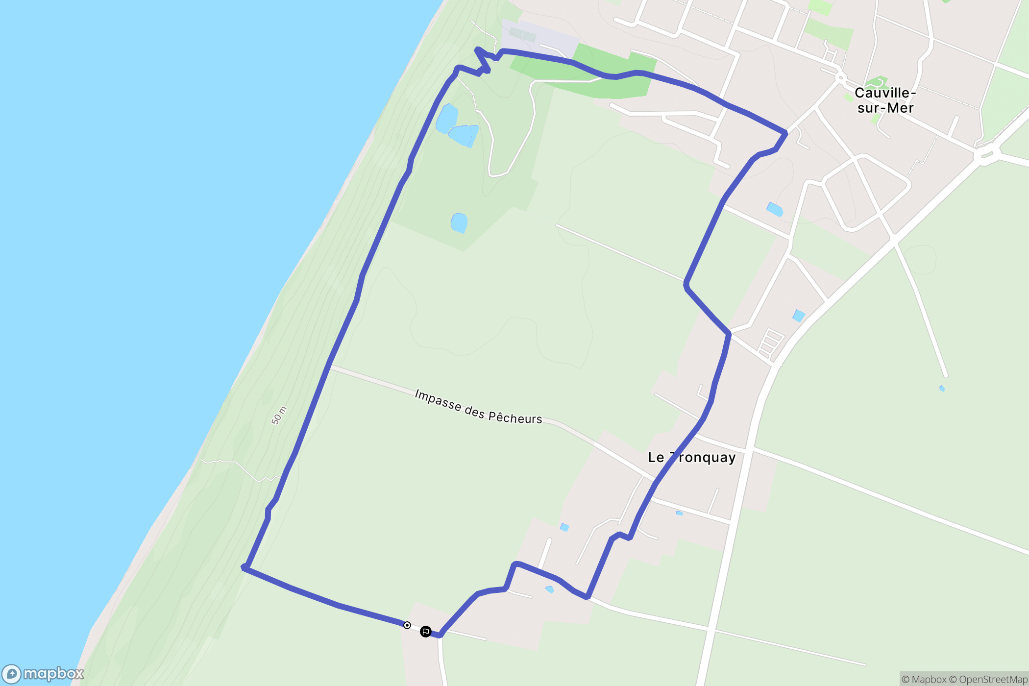 Octeville-sur-Mer : carte du parcours de randonnée - France