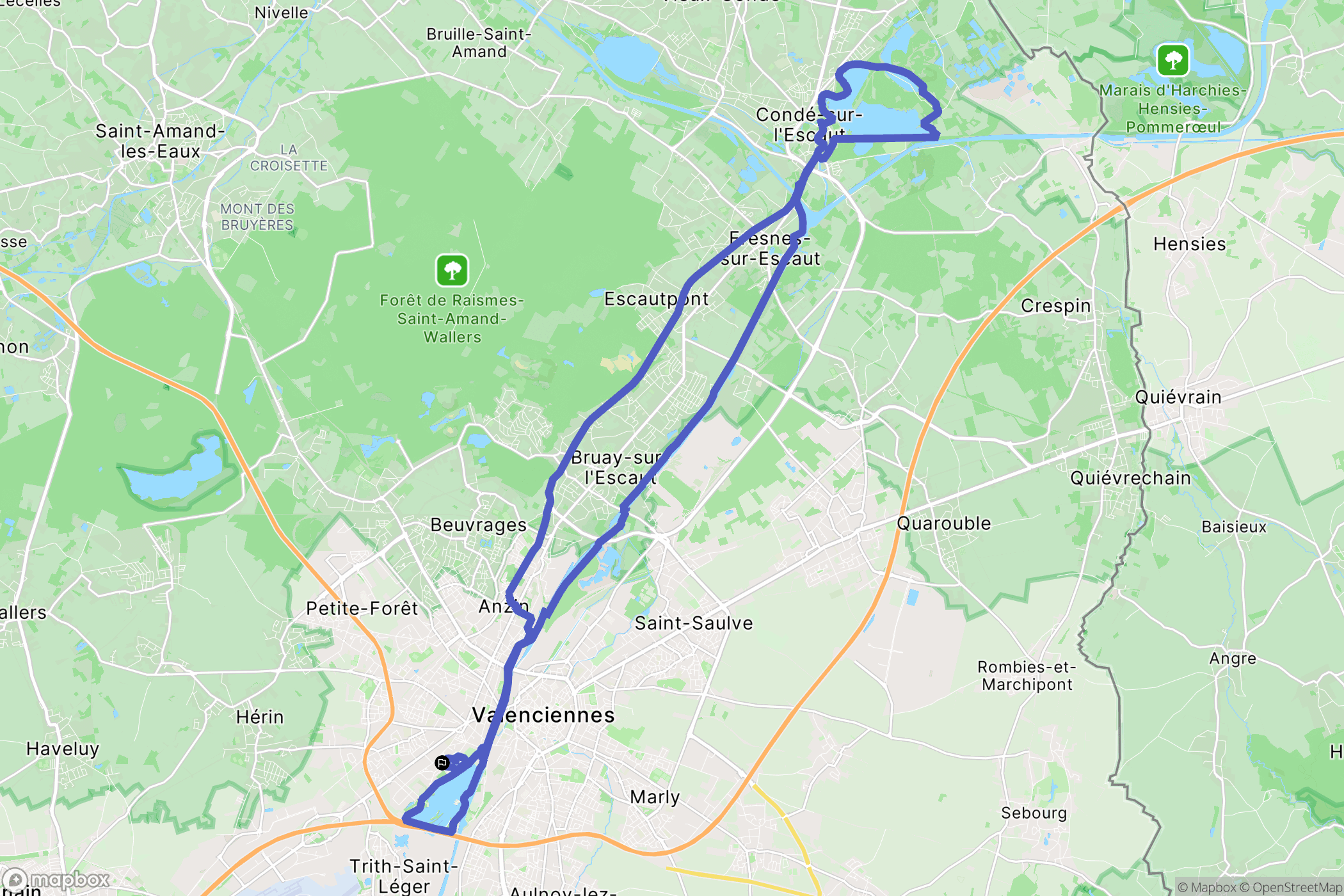 Valenciennes : carte du parcours de randonnée - France