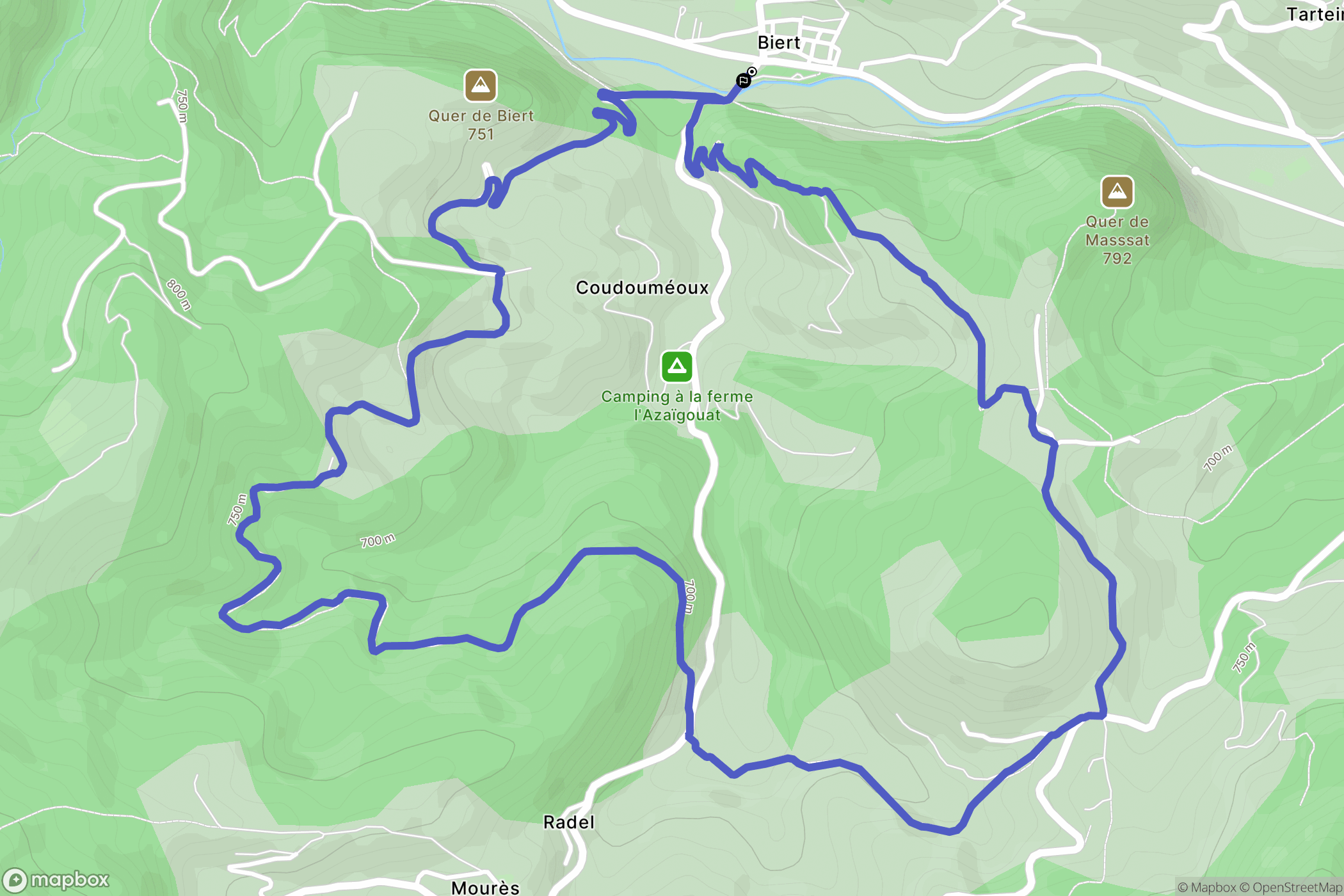 Biert : carte du parcours de randonnée - France