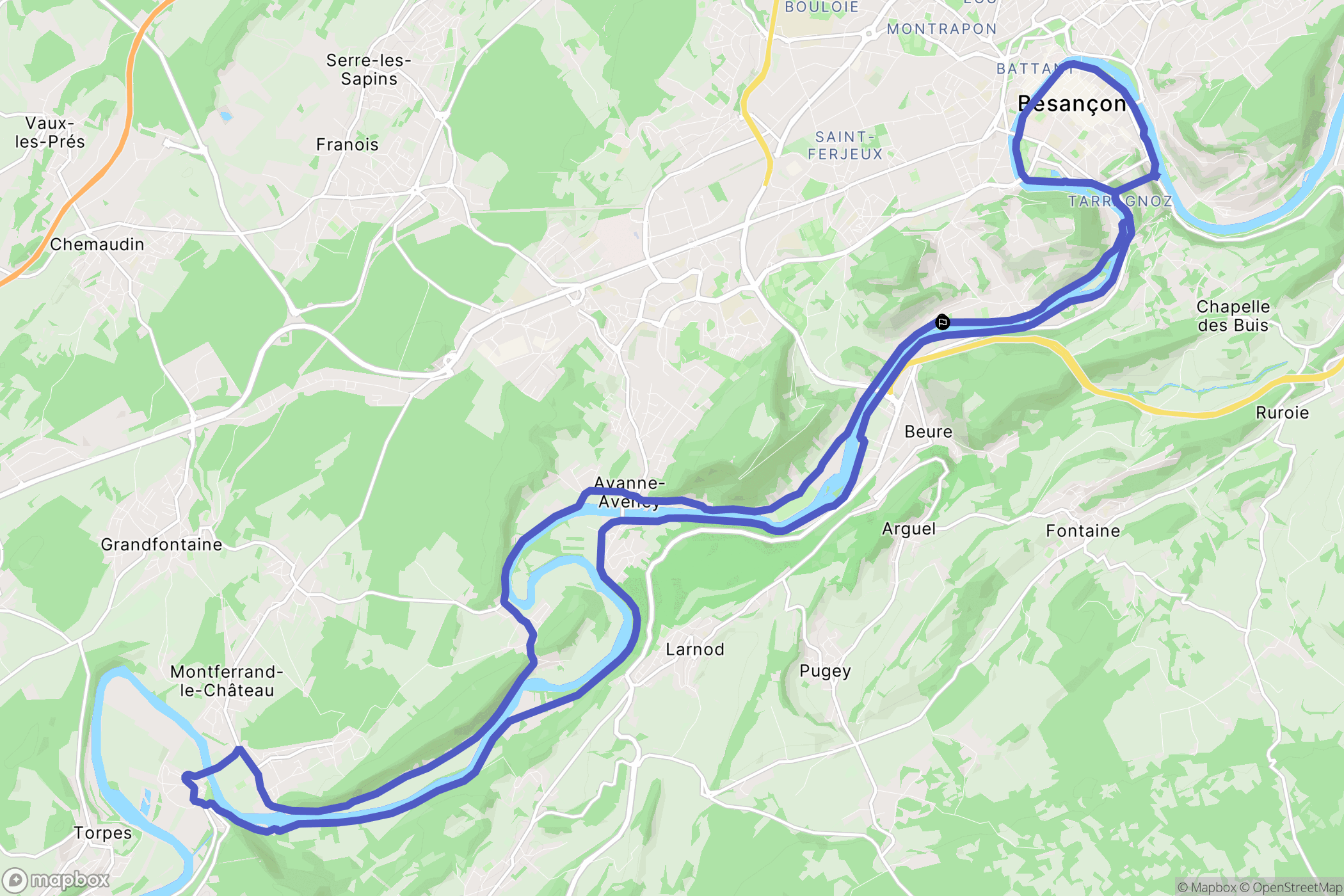 Besançon : carte du parcours de randonnée - France
