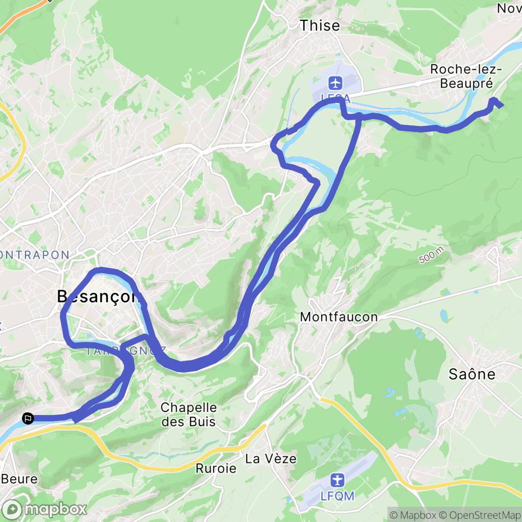 Besançon : carte du parcours de randonnée - France