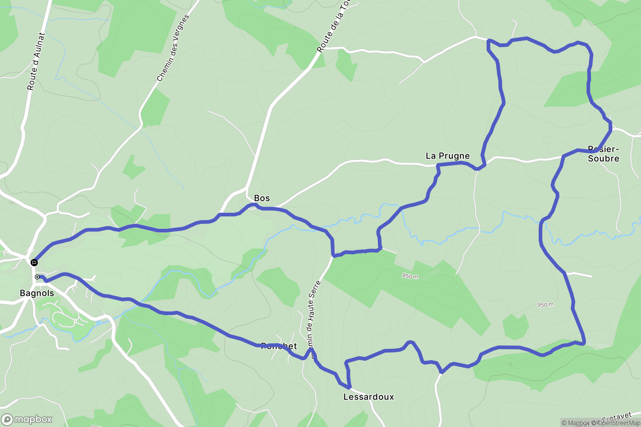 Bagnols : carte du parcours de randonnée - France