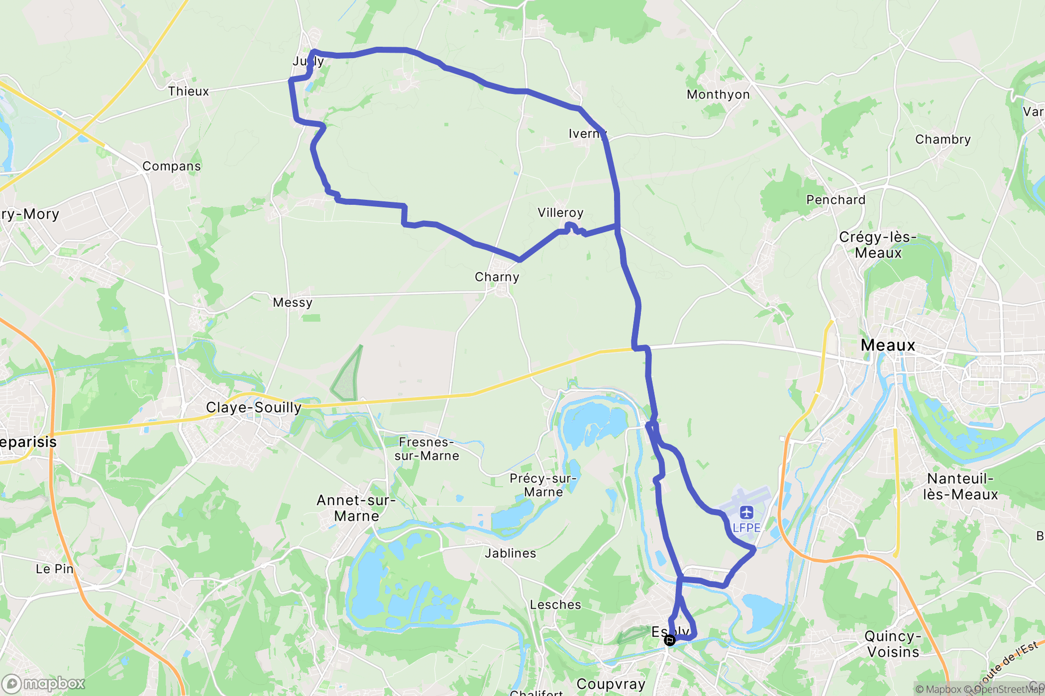 Esbly : carte du parcours de randonnée - France