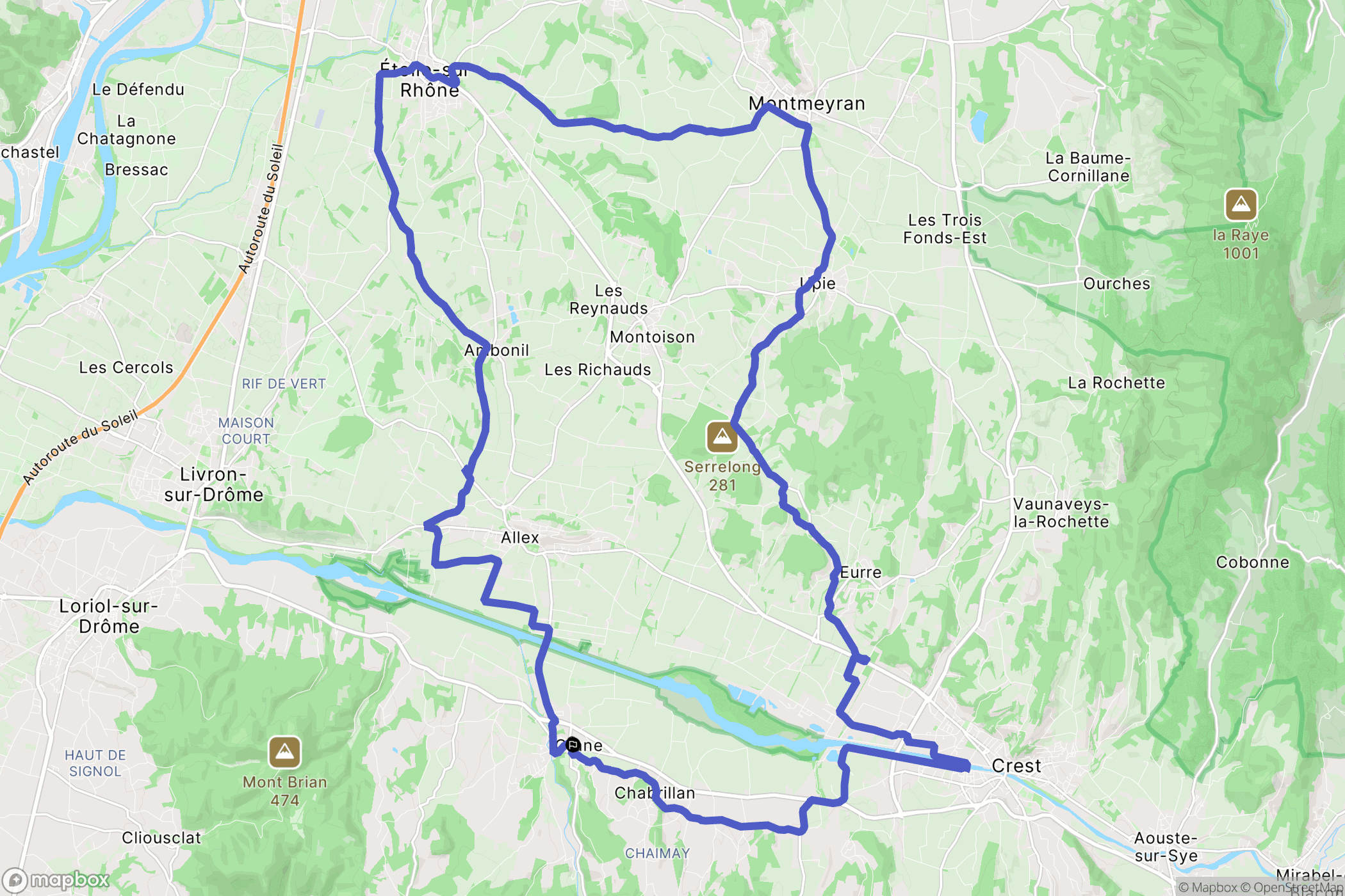 Grane : carte du parcours de randonnée - France