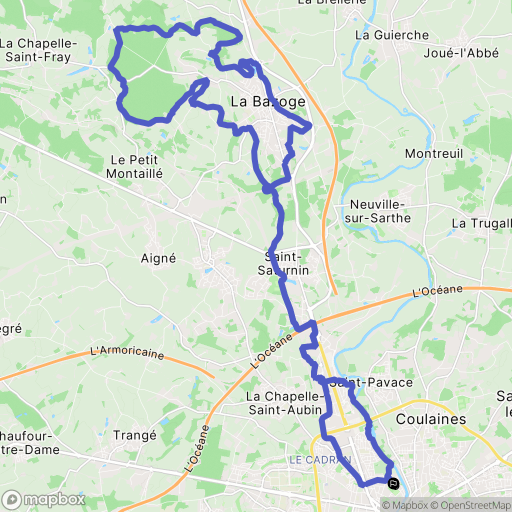 Le Mans : carte du parcours de randonnée - France