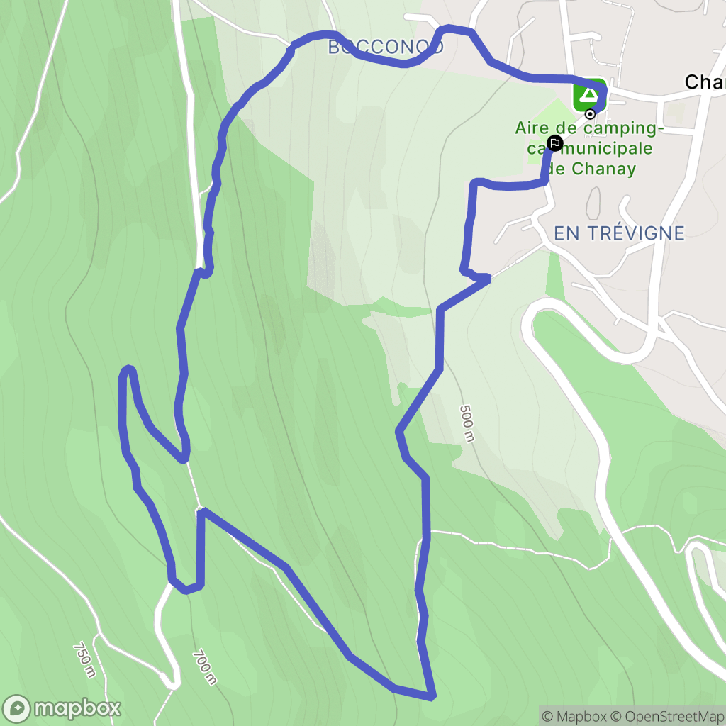 Chanay : carte du parcours de randonnée - France