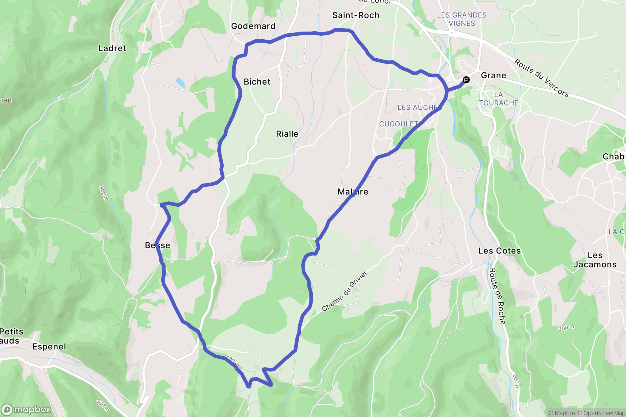 Grane : carte du parcours de randonnée - France