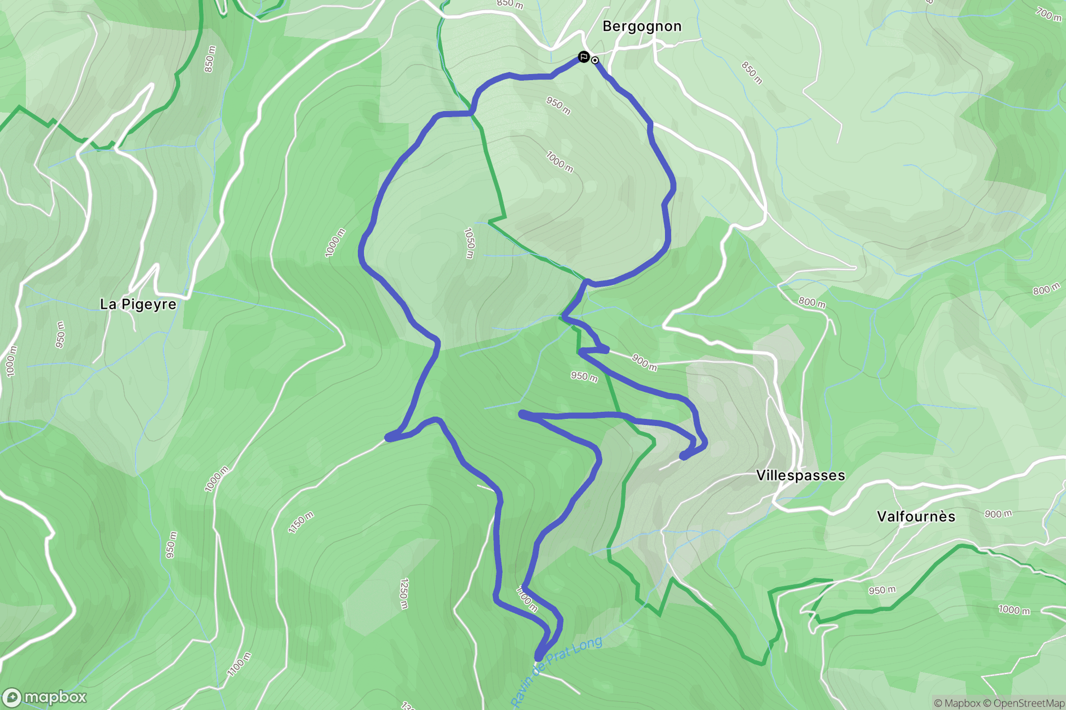 Altier : carte du parcours de randonnée - France