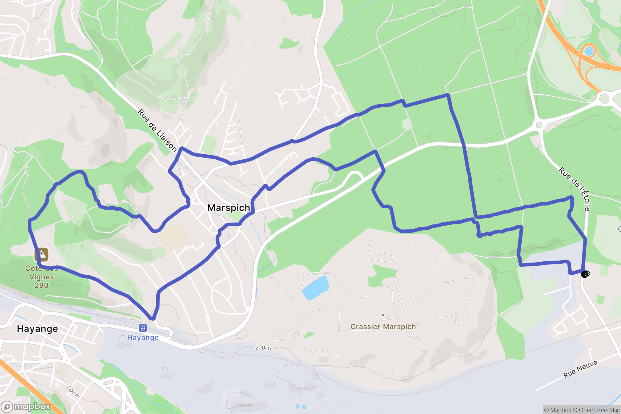 Florange : carte du parcours de randonnée - France
