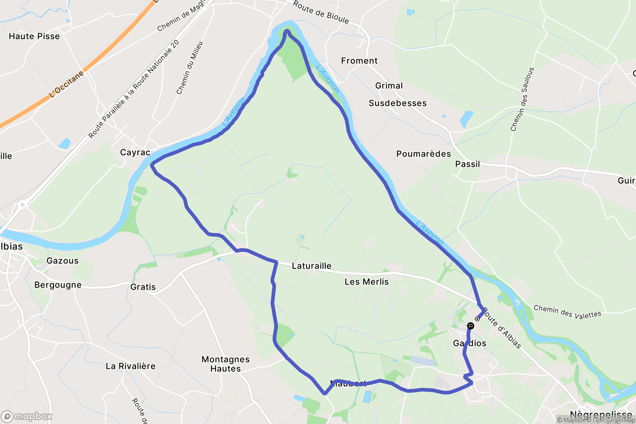 Nègrepelisse : carte du parcours de randonnée - France