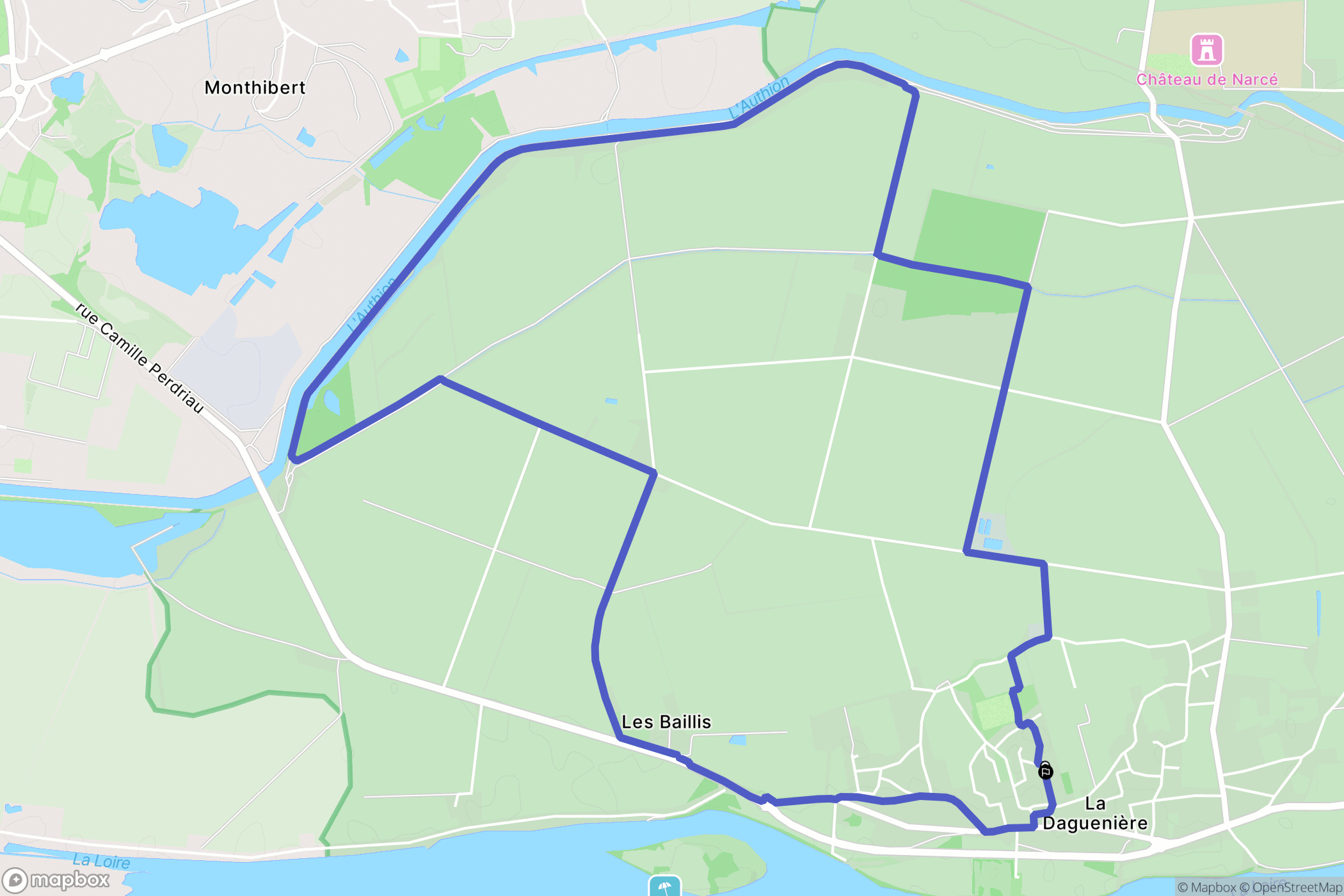 Loire-Authion : carte du parcours de randonnée - France