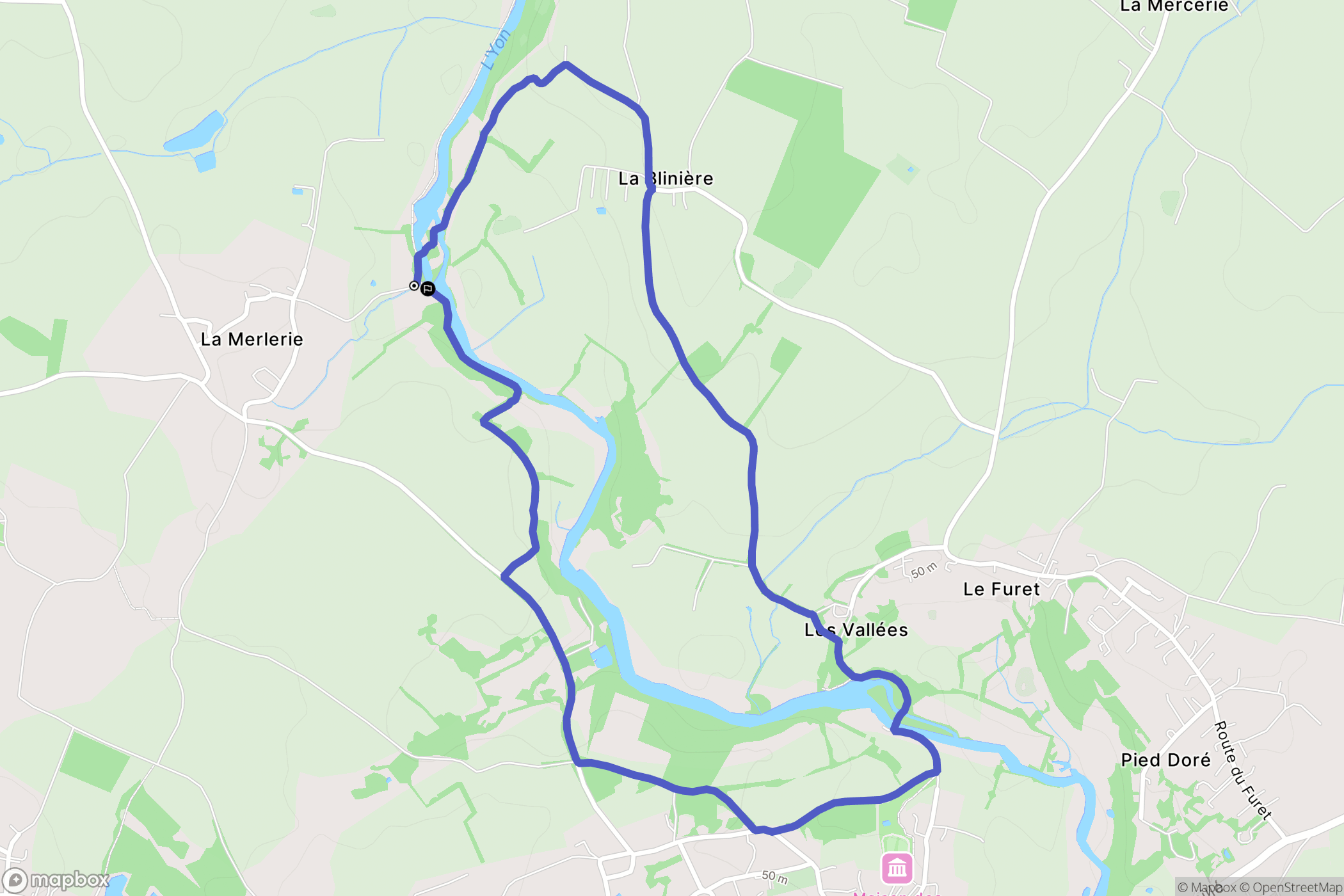 Rives de l'Yon : carte du parcours de randonnée - France