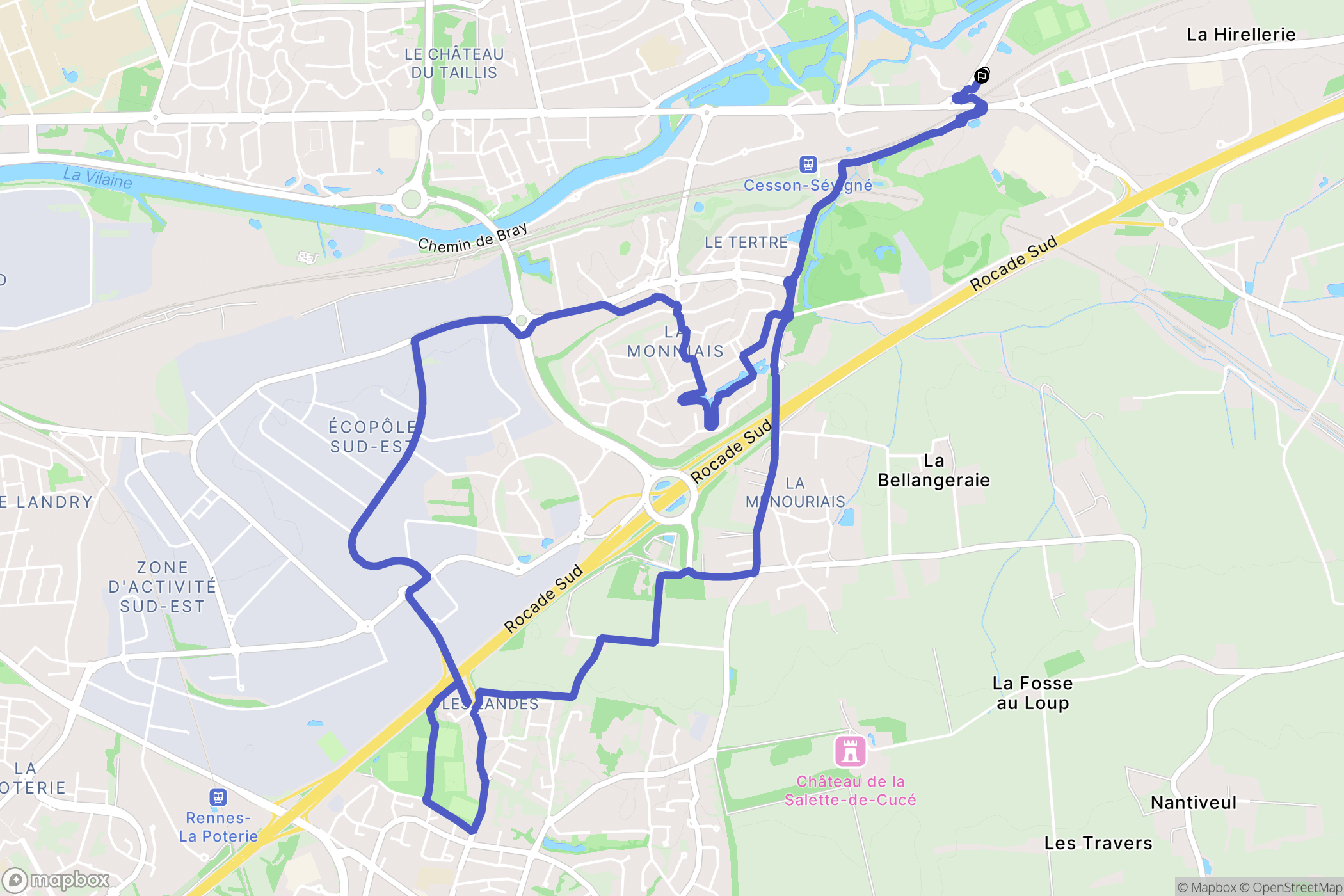 Cesson-Sévigné : carte du parcours de randonnée - France