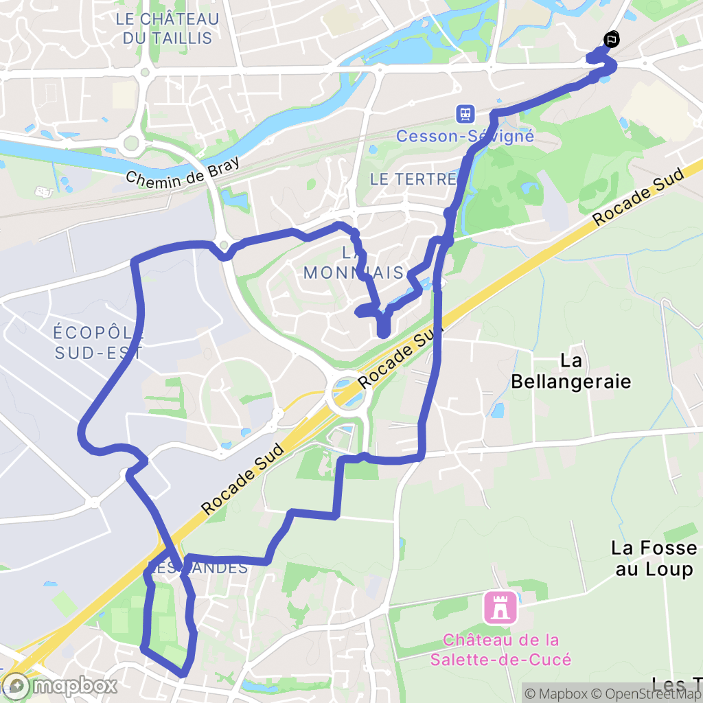 Cesson-Sévigné : carte du parcours de randonnée - France