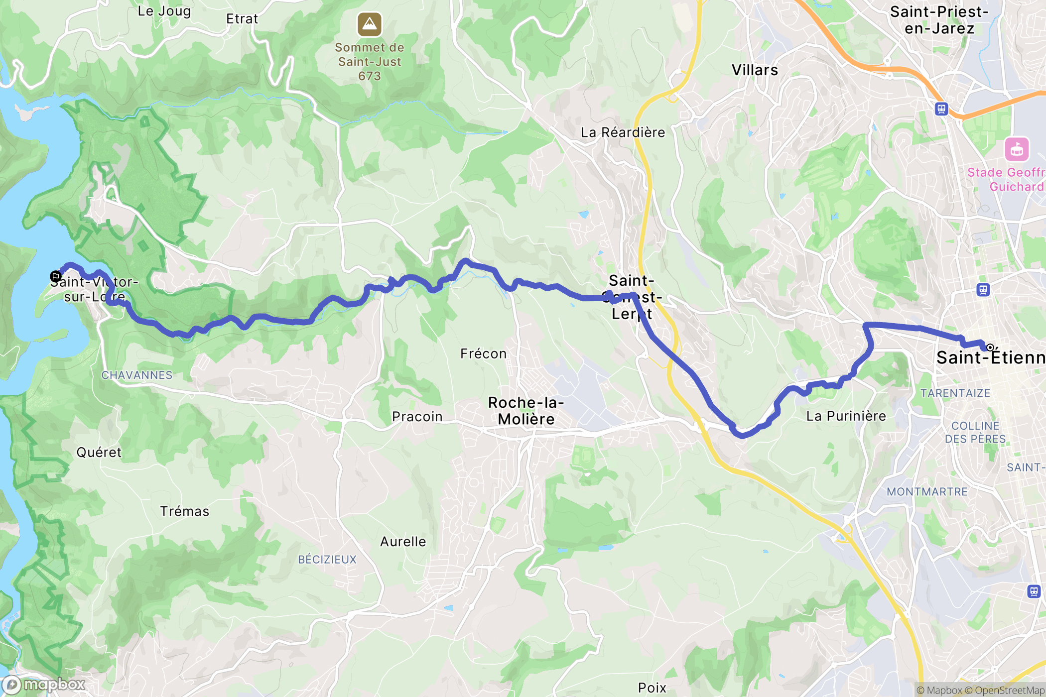 Saint-Étienne : carte du parcours de randonnée - France
