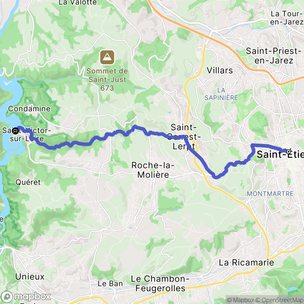 Saint-Étienne : carte du parcours de randonnée - France