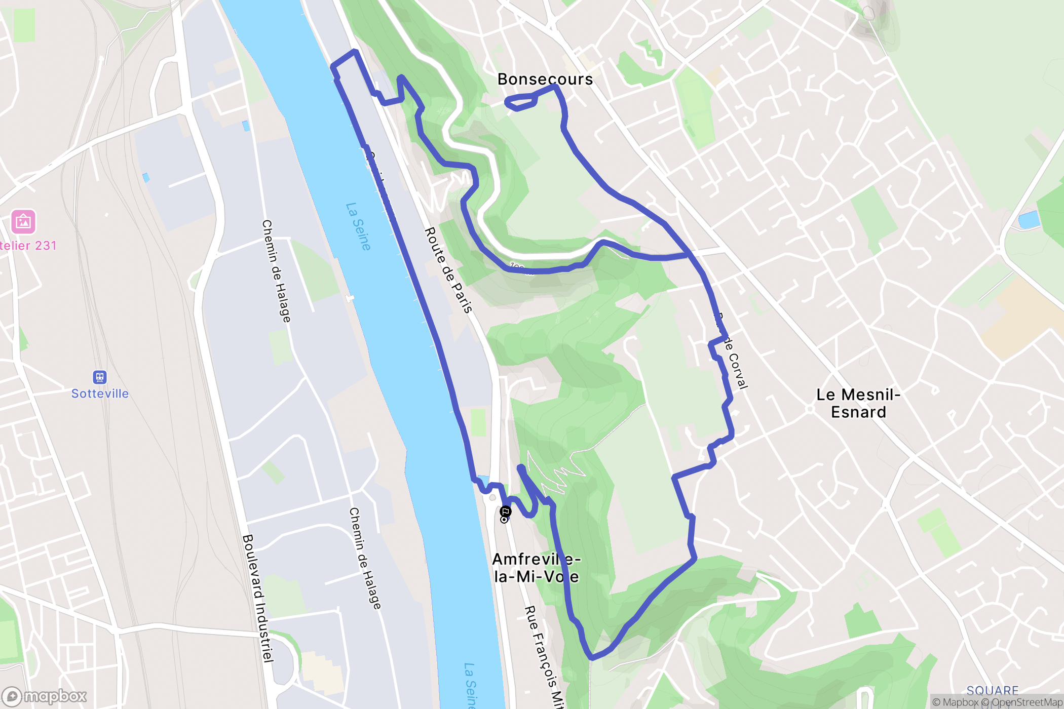 Amfreville-la-Mi-Voie : carte du parcours de randonnée - France