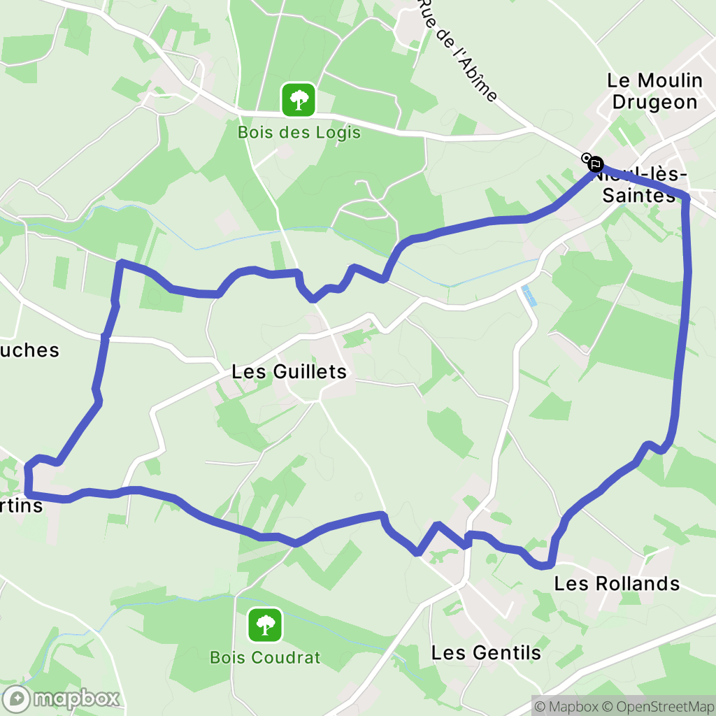 Nieul-lès-Saintes : carte du parcours de randonnée - France