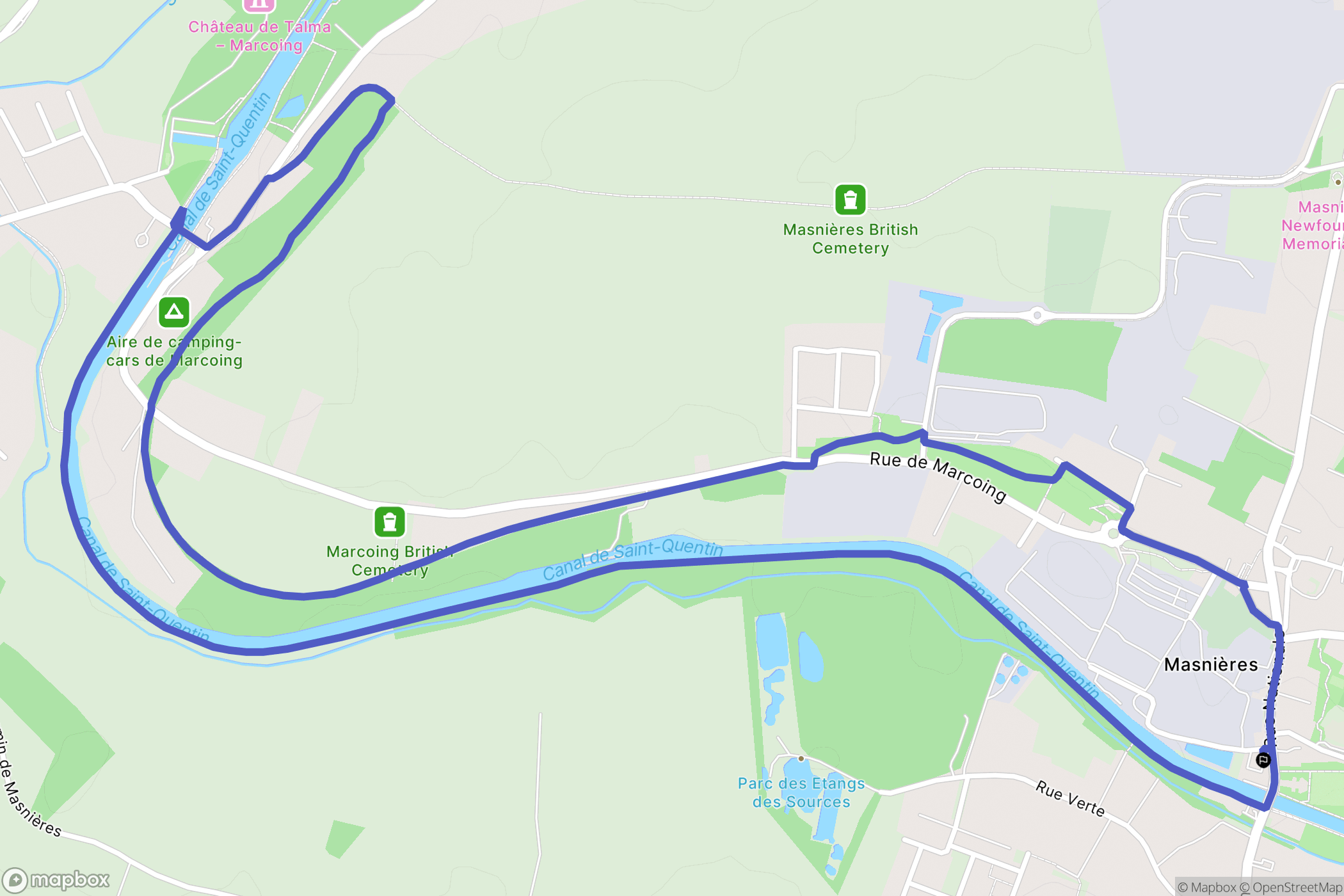 Masnières : carte du parcours de randonnée - France