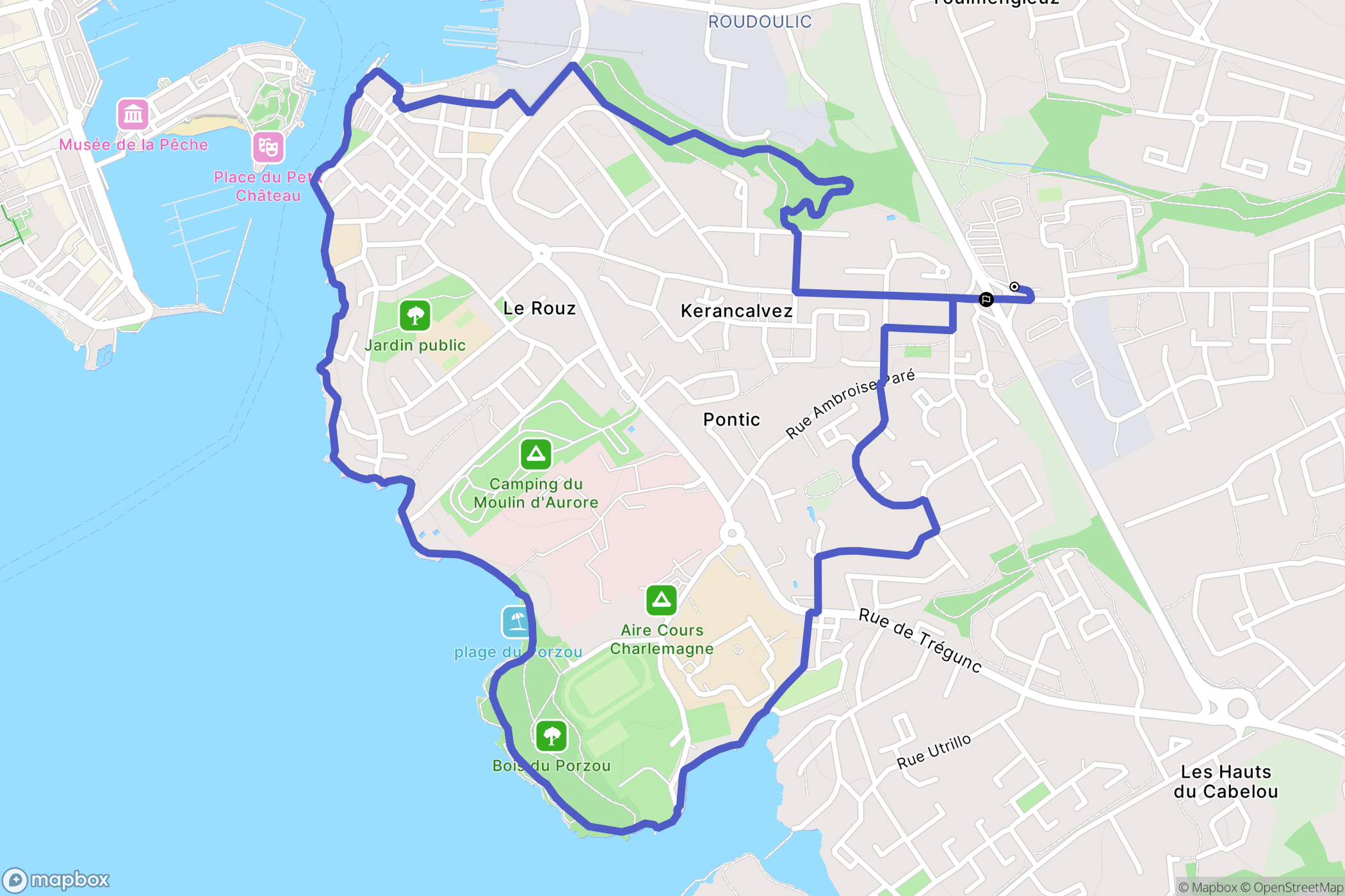 Concarneau : carte du parcours de randonnée - France
