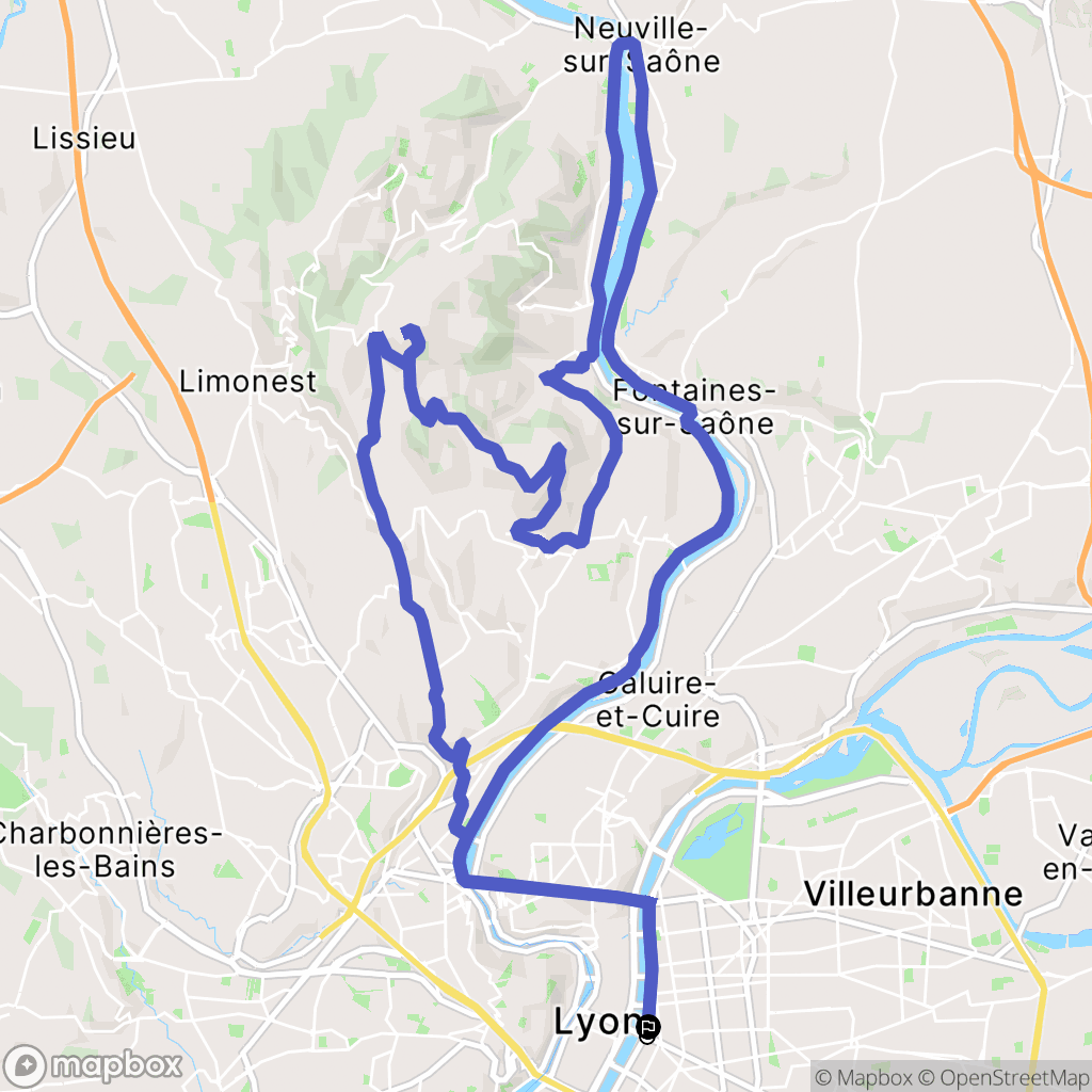 Lyon : carte du parcours de randonnée - France