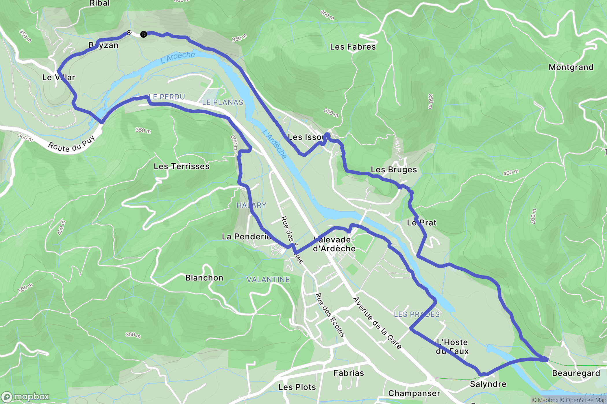 Pont-de-Labeaume : carte du parcours de randonnée - France