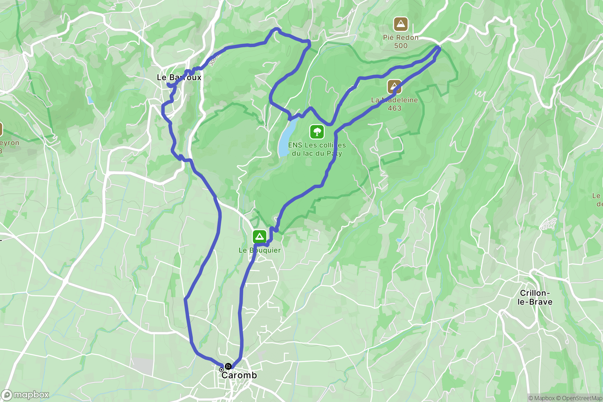 Caromb : carte du parcours de randonnée - France