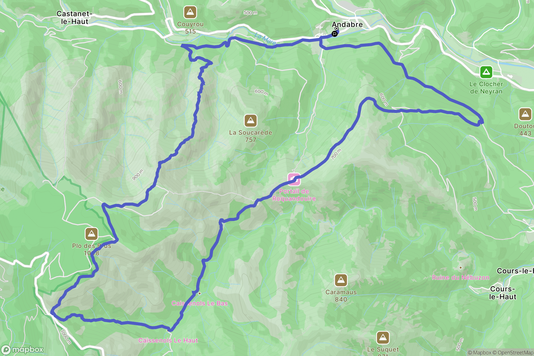 Rosis : carte du parcours de randonnée - France
