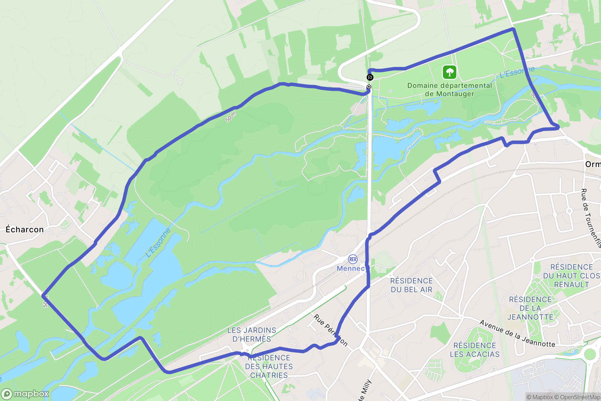 Mennecy : carte du parcours de randonnée - France