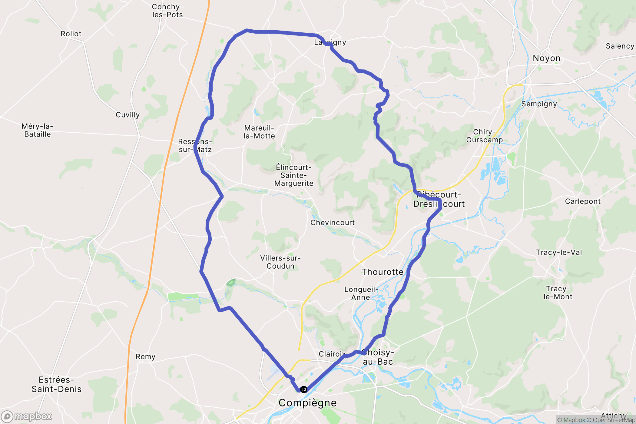 Compiègne : carte du parcours de randonnée - France