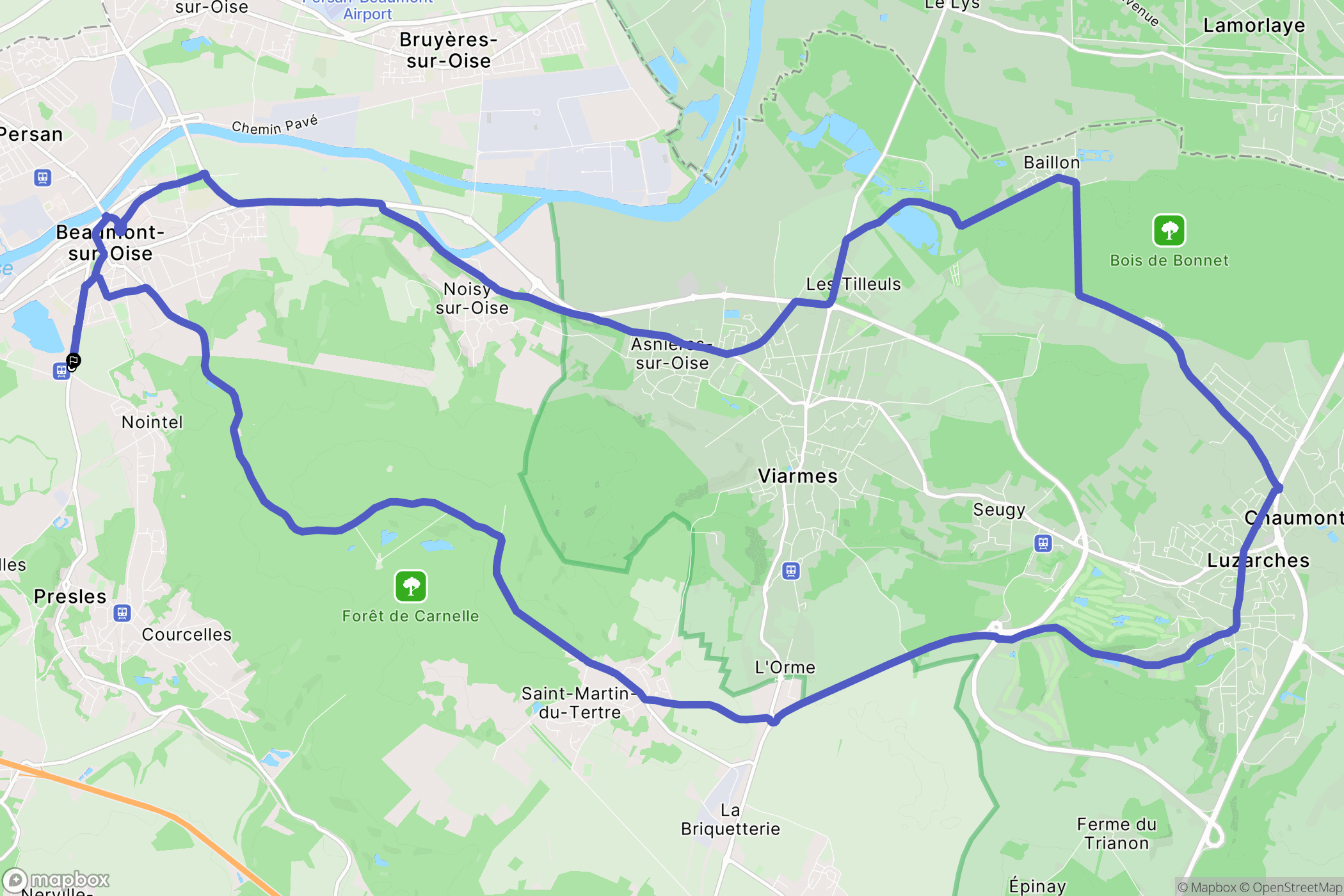 Beaumont-sur-Oise : carte du parcours de randonnée - France
