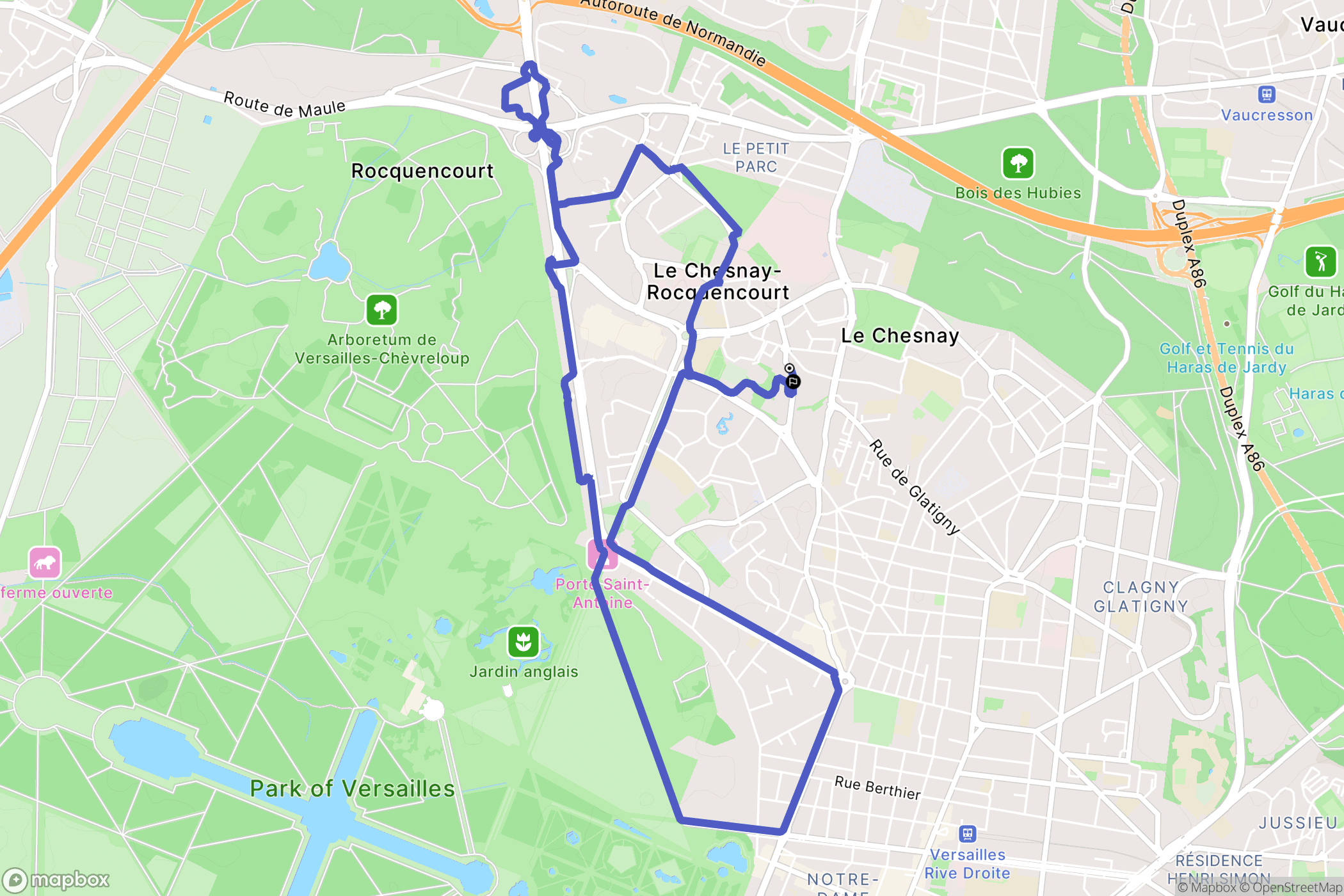Le Chesnay : carte du parcours de randonnée - France